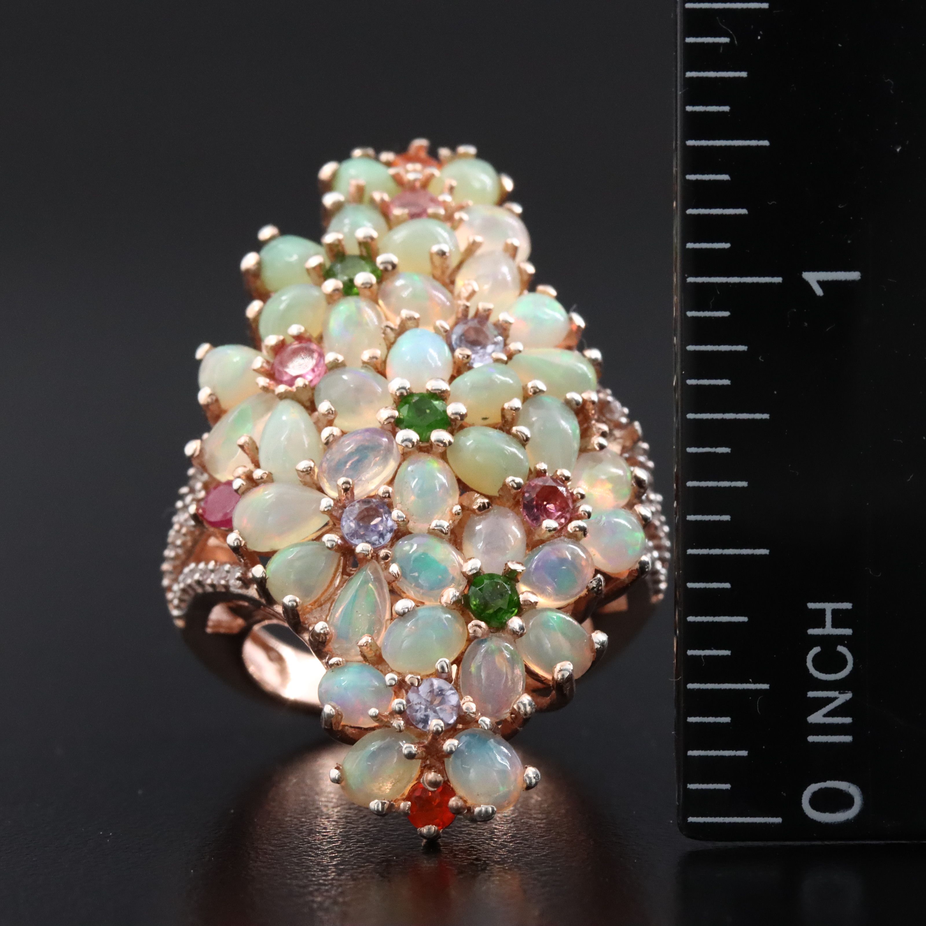 Sterling Giardinetti Ring Featuring Opal, Tanzanite, and Tourmaline