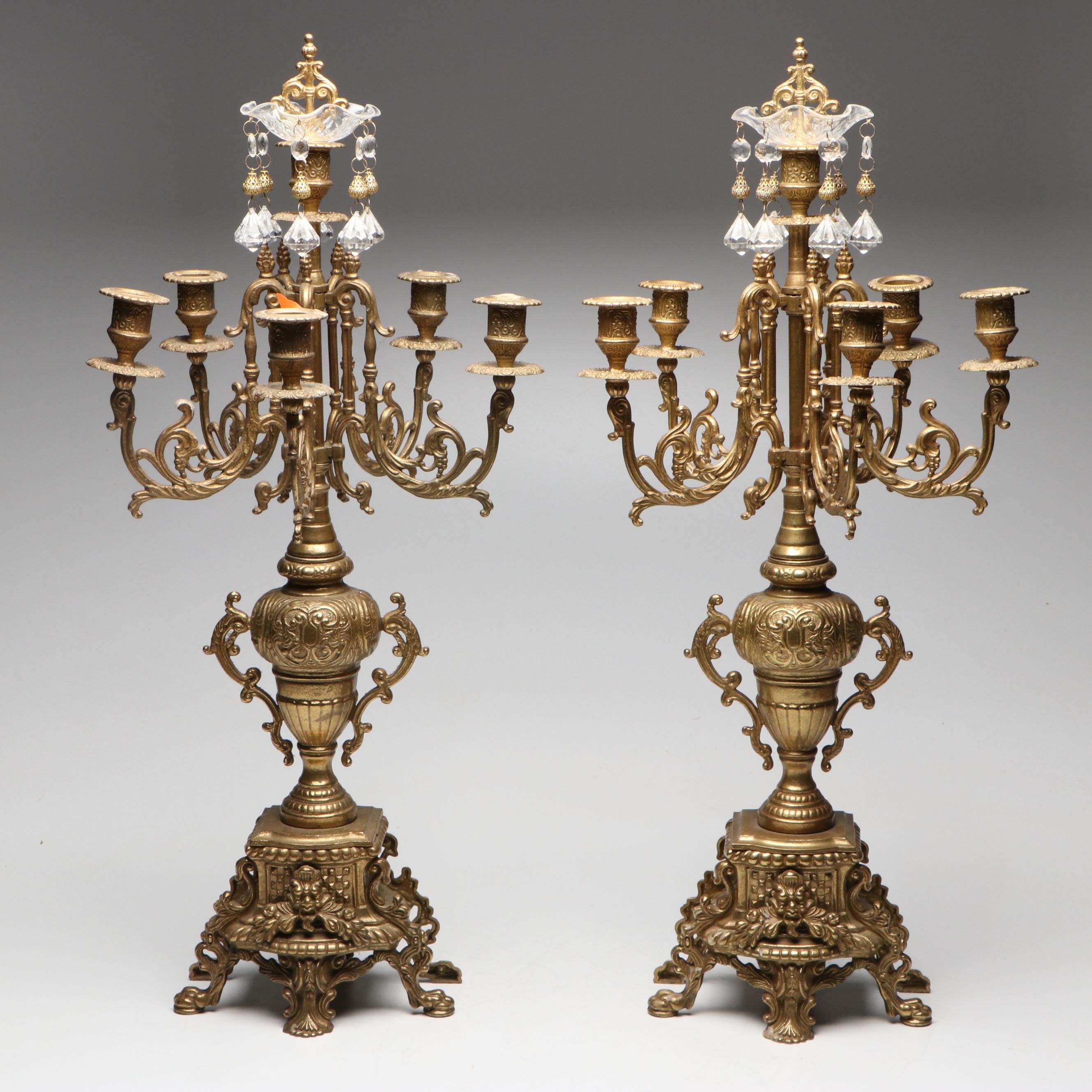 Brass Finish Glass Pendalogue Candelabra