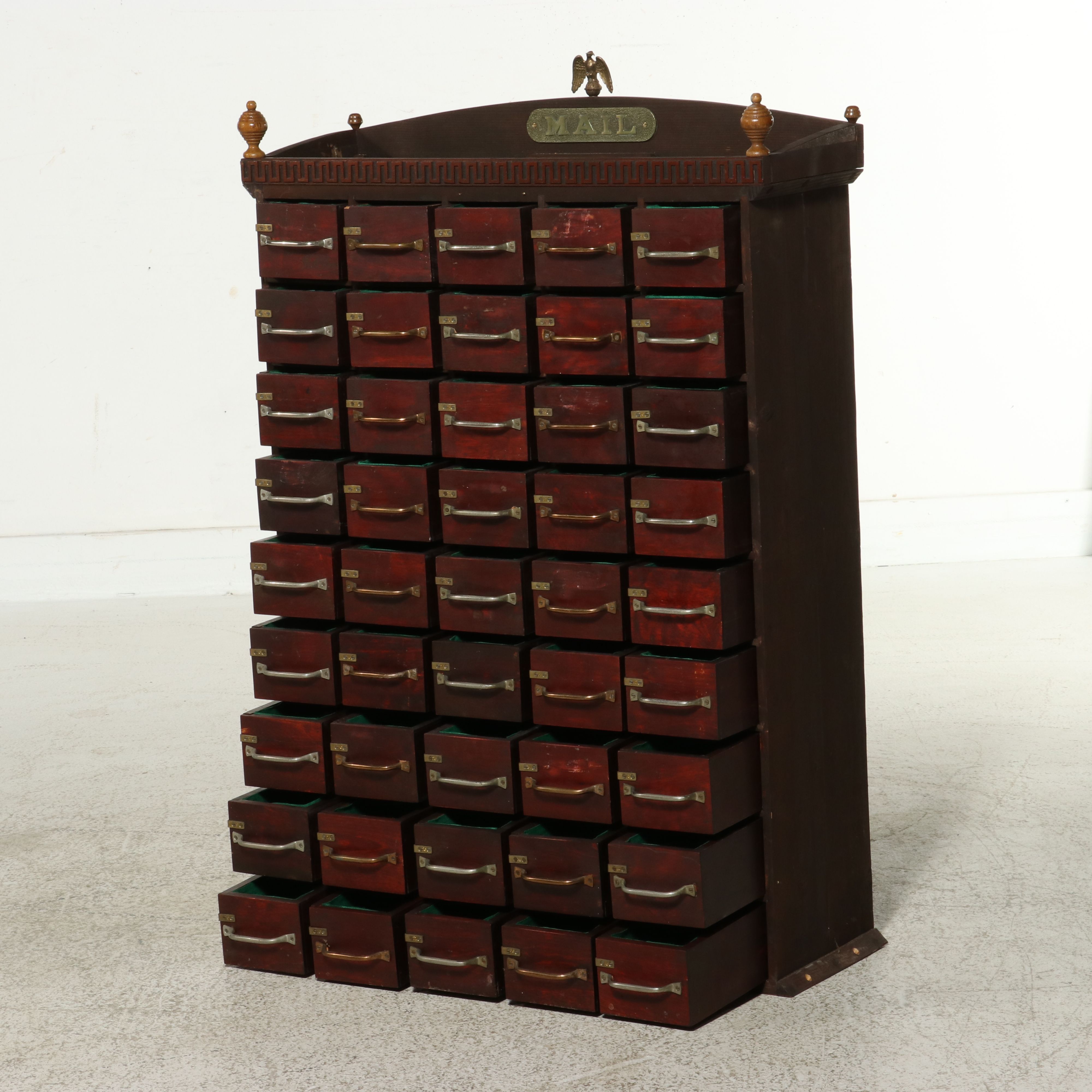 Victorian Style Mahogany 40-Drawer Mail Cabinet 20th Century