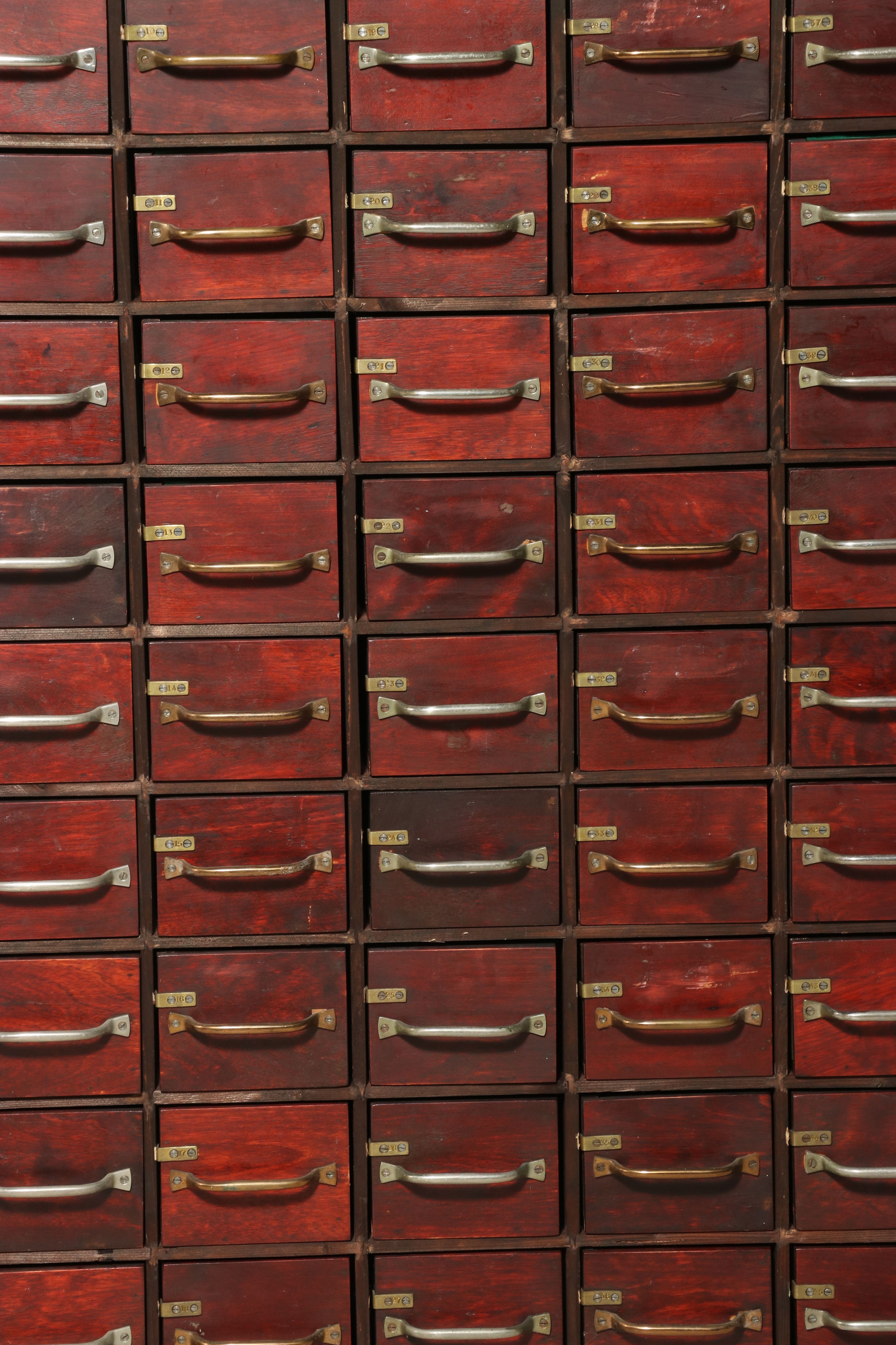 Victorian Style Mahogany 40-Drawer Mail Cabinet 20th Century