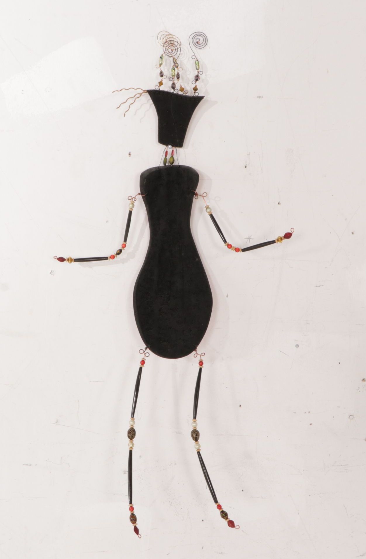 Eclecticist Style Art Wall Hanging Figure Adorned with Buttons and Beads