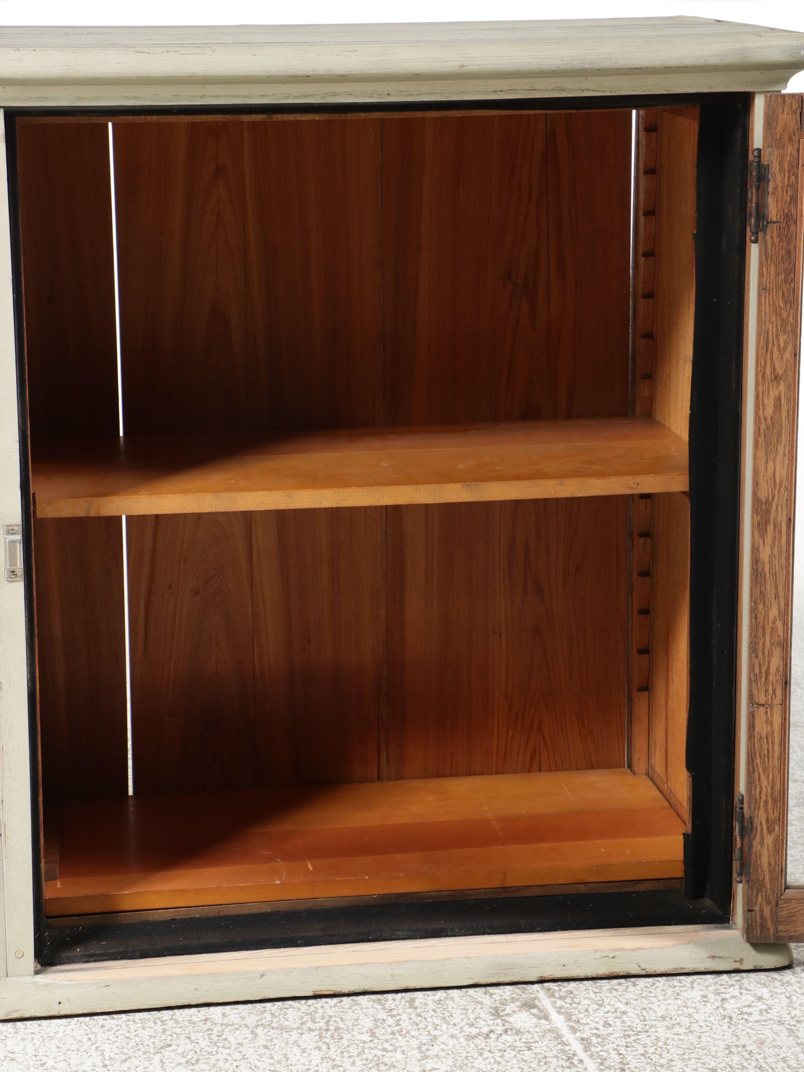 Edwardian Style Painted Oak Wall-Mount or Tabletop Glass Front Cabinet