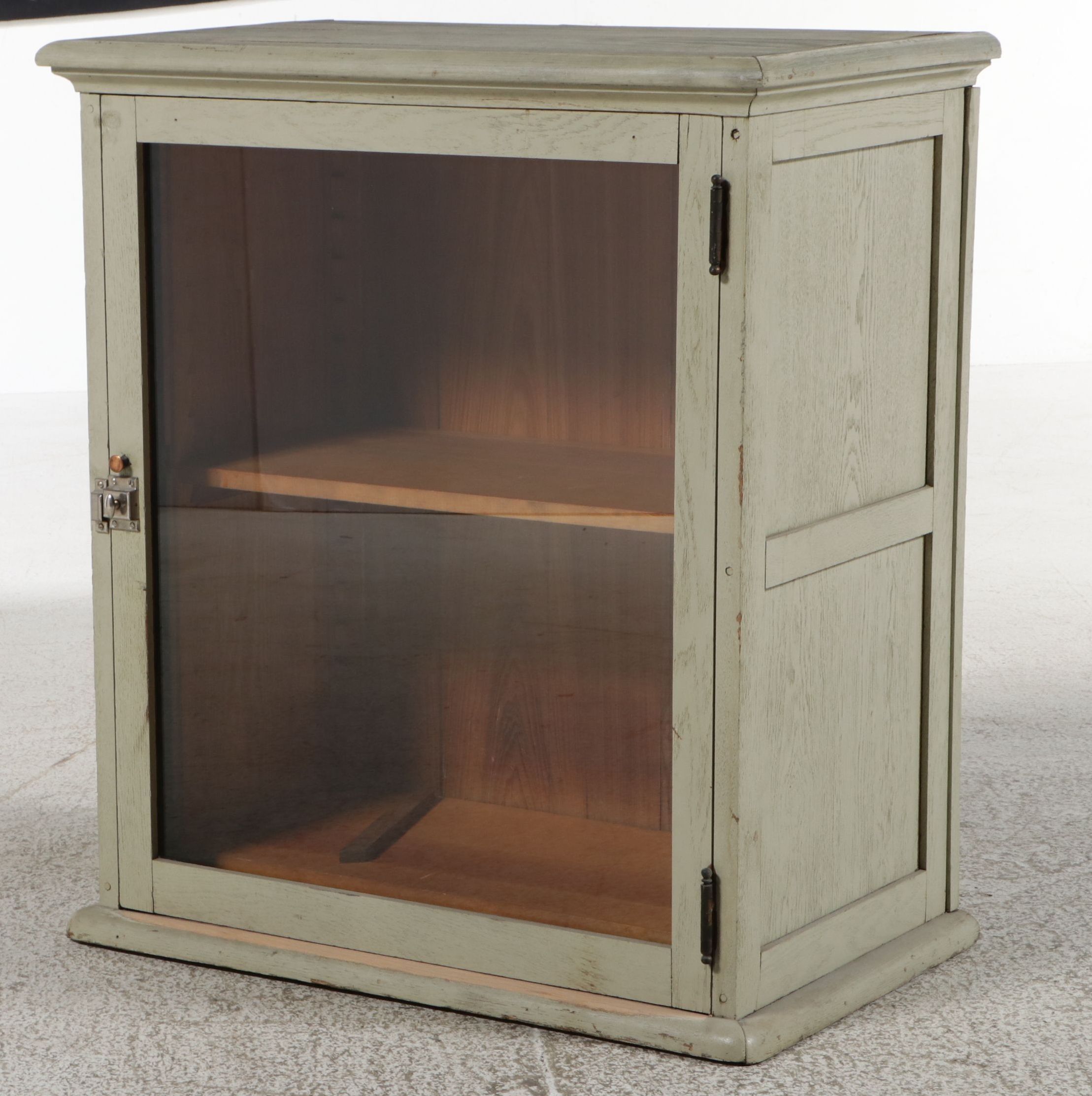 Edwardian Style Painted Oak Wall-Mount or Tabletop Glass Front Cabinet