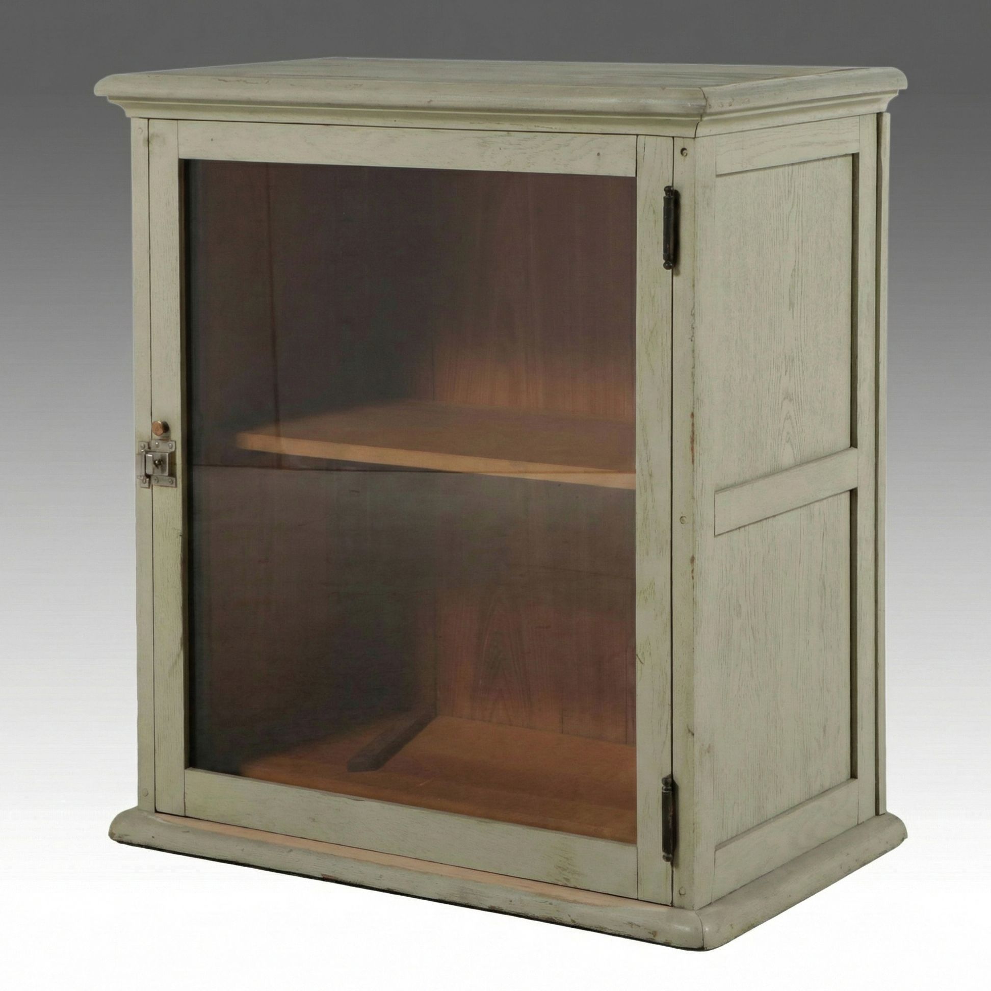 Edwardian Style Painted Oak Wall-Mount or Tabletop Glass Front Cabinet