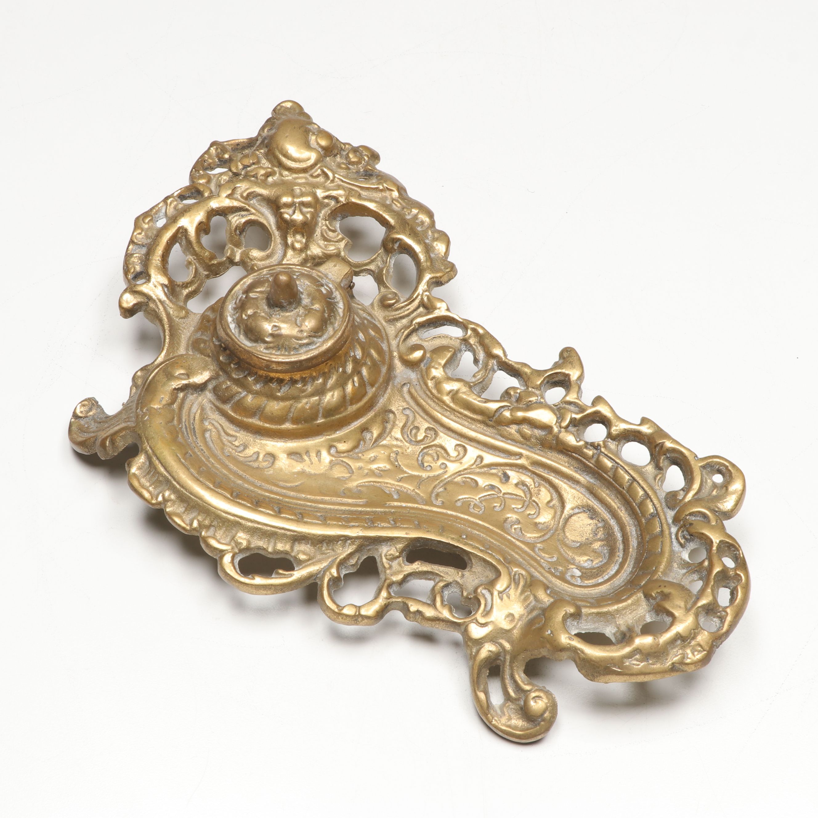 Virginia Metalcrafters Brass Inkwell with Other Vintage Inkwell and Pen Tray