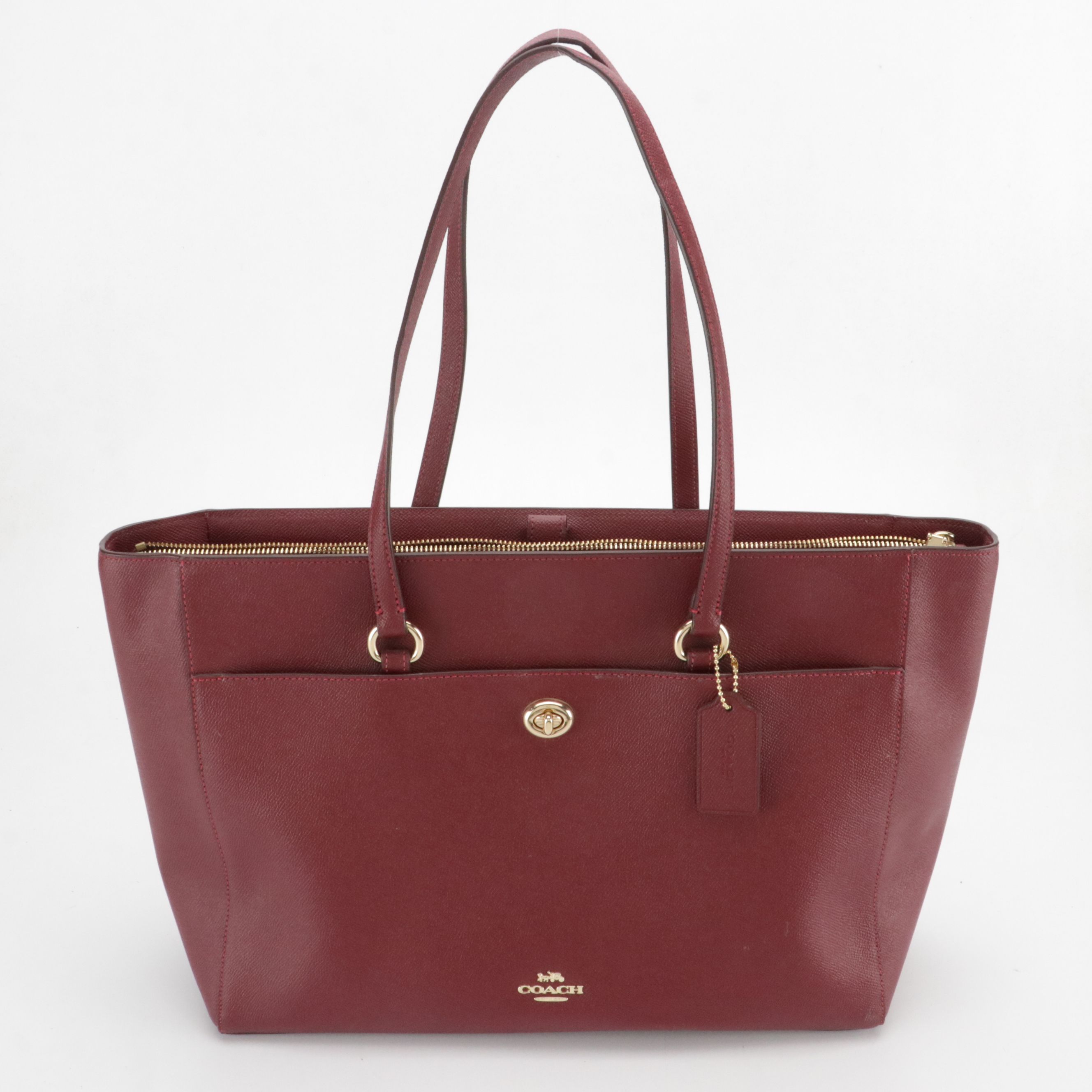 Coach Folio Tote Bag in Burgundy Cross Grained Leather