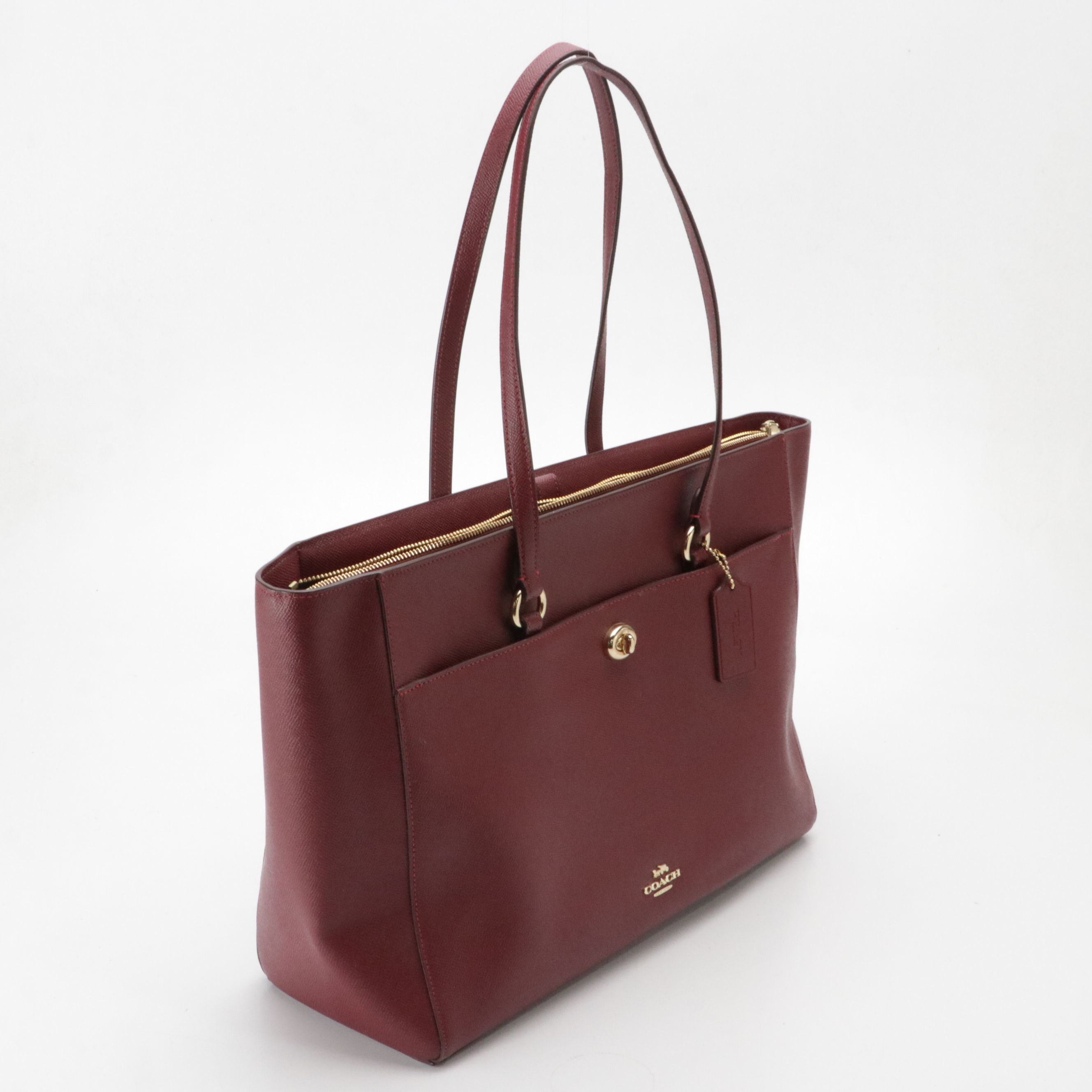 Coach Folio Tote Bag in Burgundy Cross Grained Leather