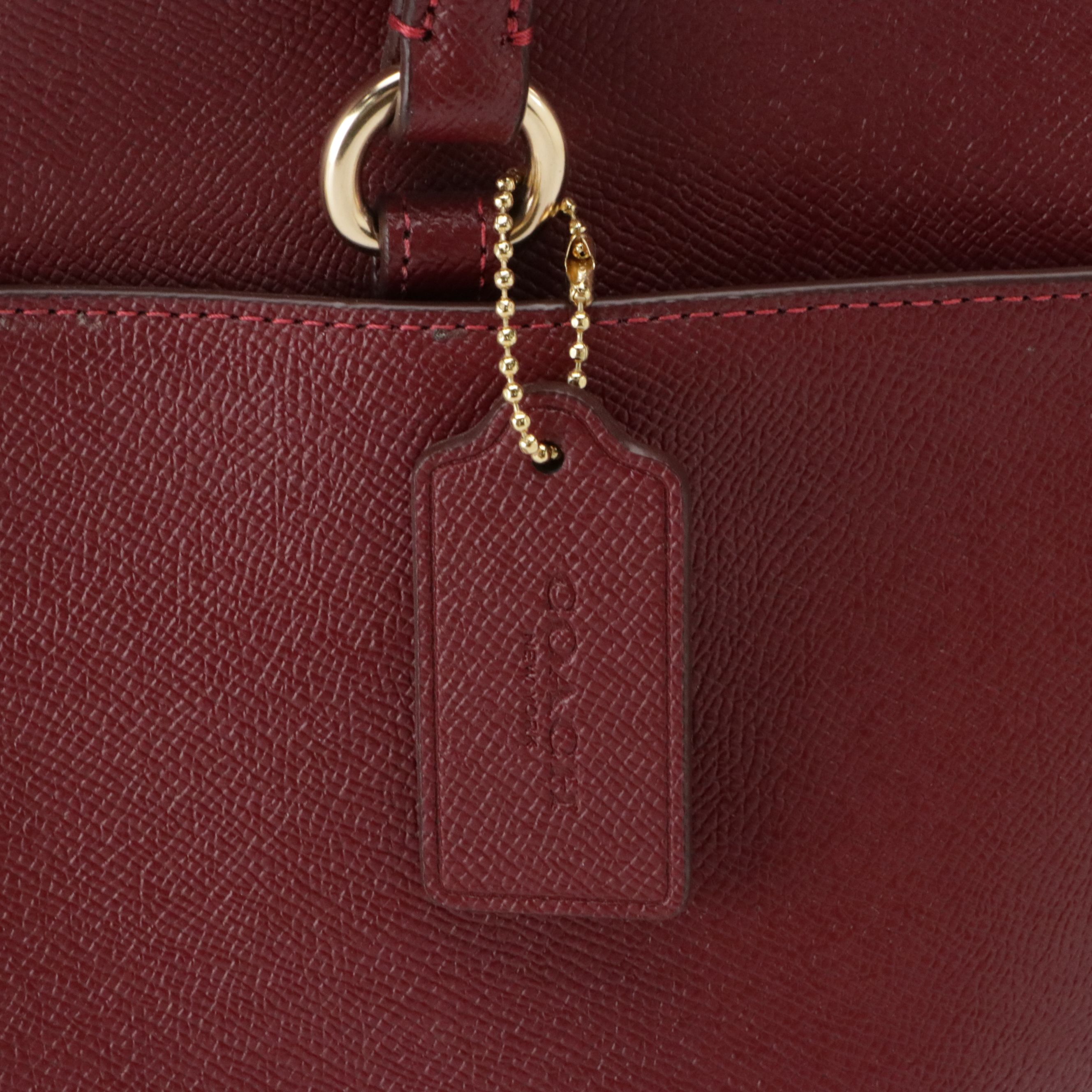 Coach Folio Tote Bag in Burgundy Cross Grained Leather