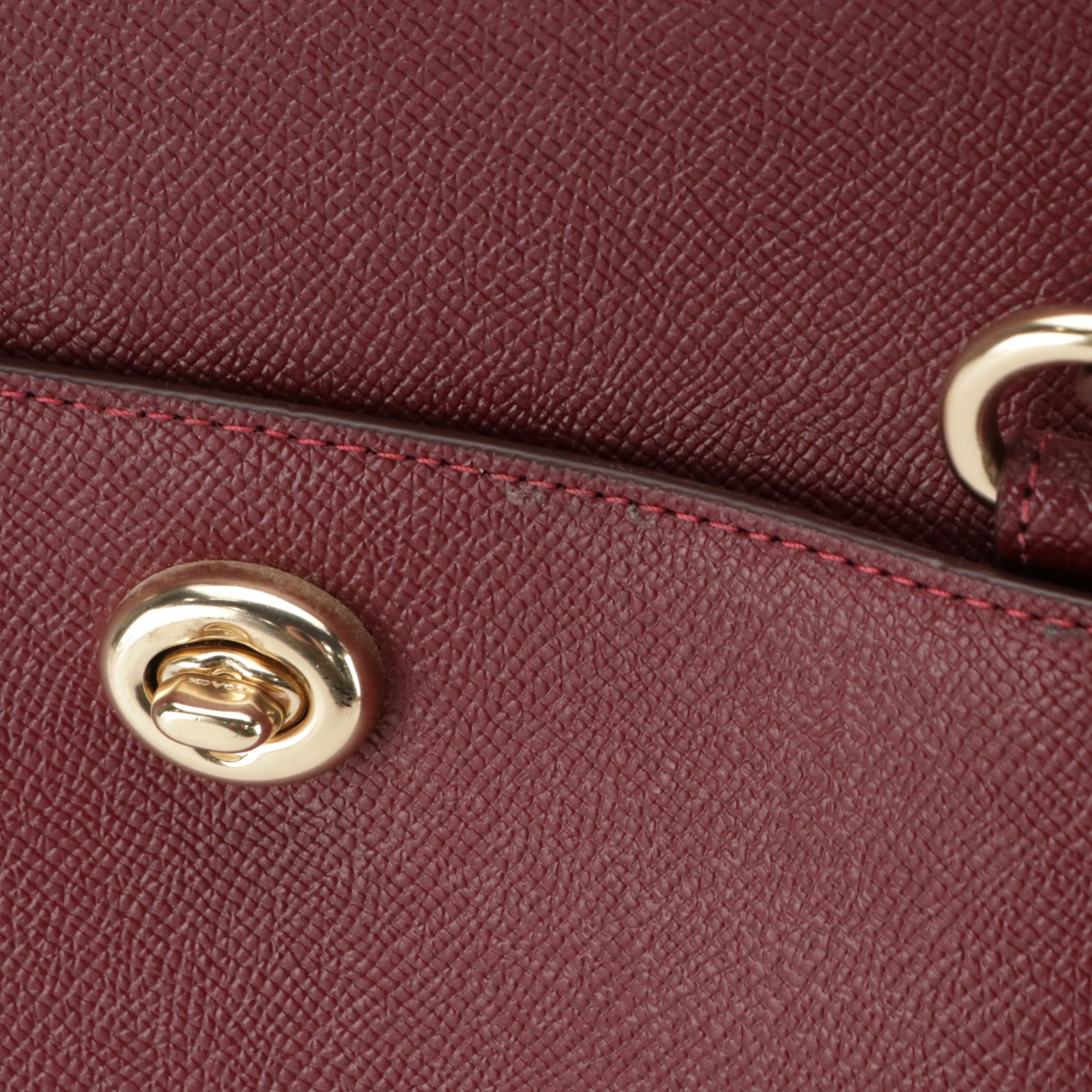 Coach Folio Tote Bag in Burgundy Cross Grained Leather