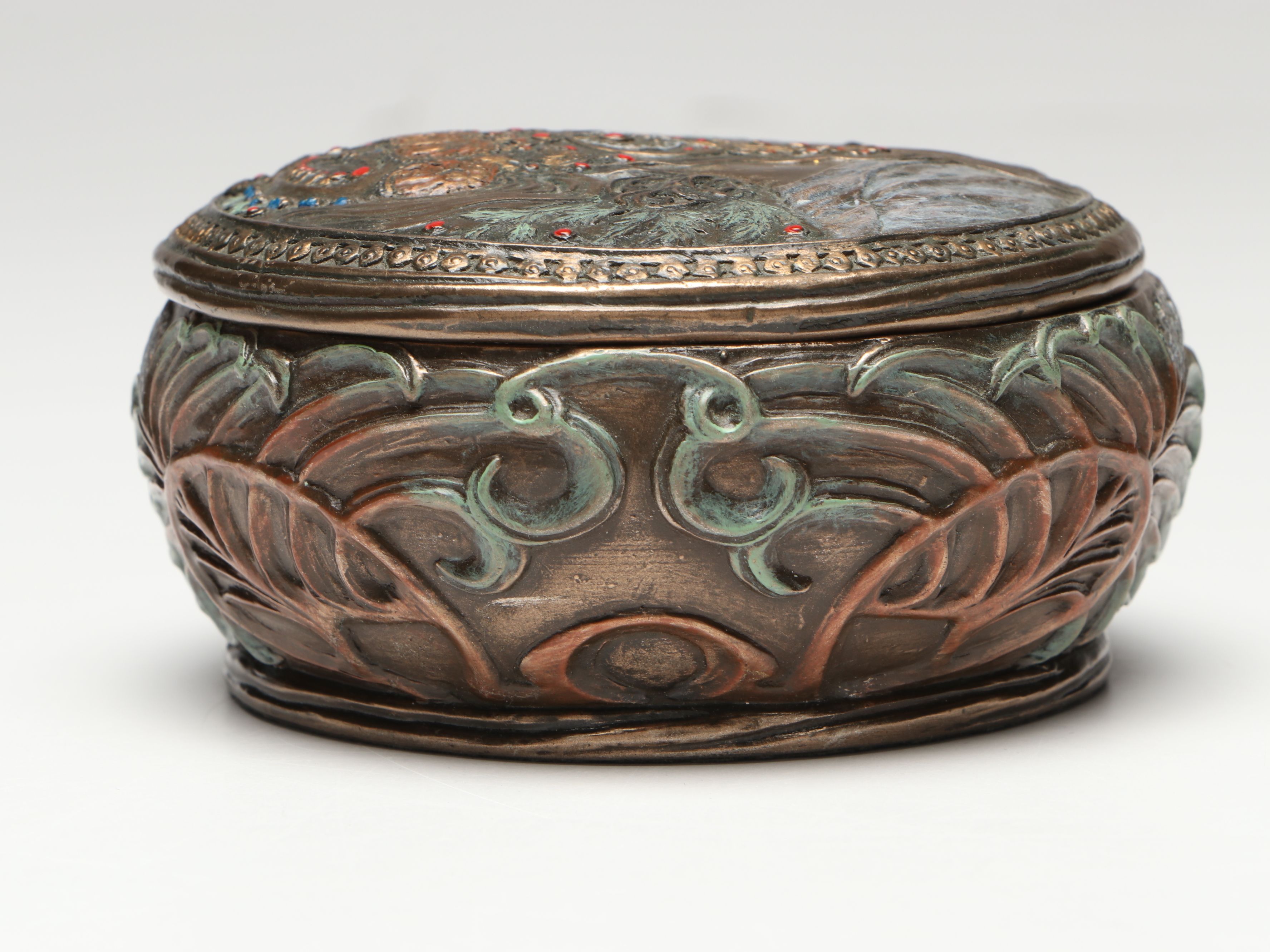 Veronese After Alphonse Mucha Art Nouveau Style Jewelry Box with Hand Mirror