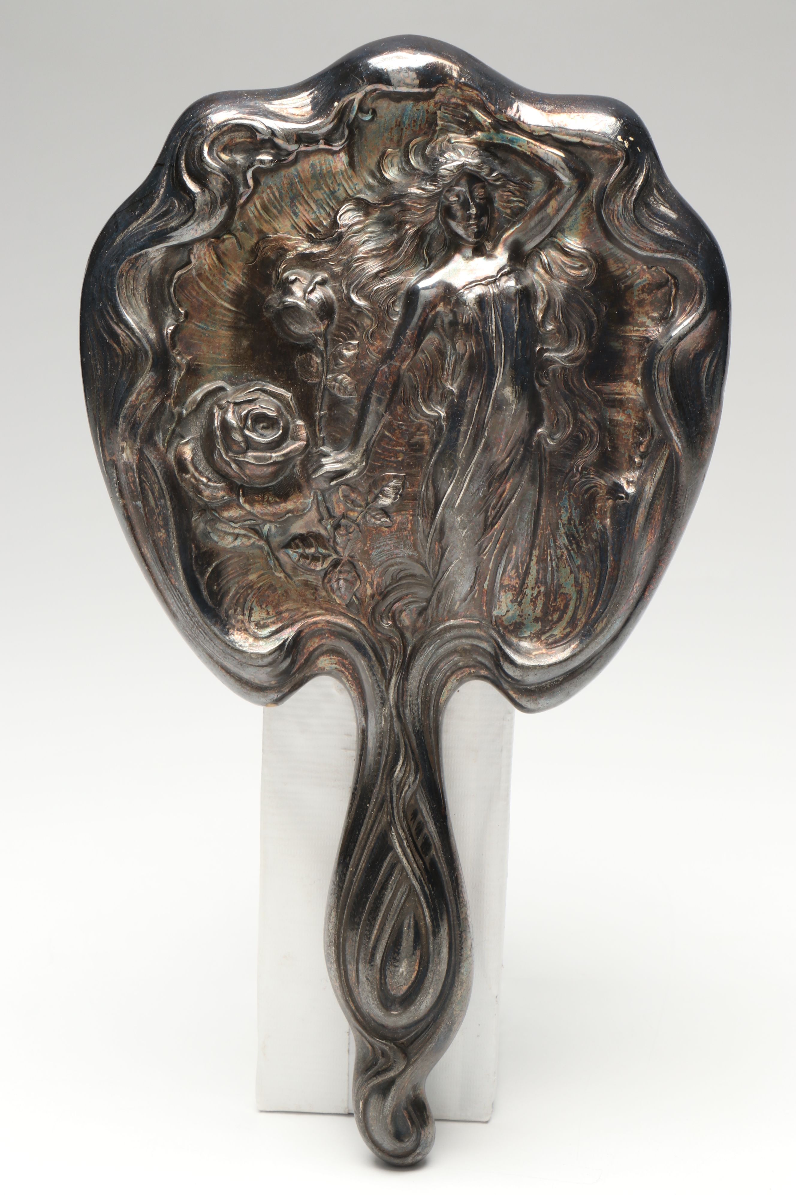 Veronese After Alphonse Mucha Art Nouveau Style Jewelry Box with Hand Mirror