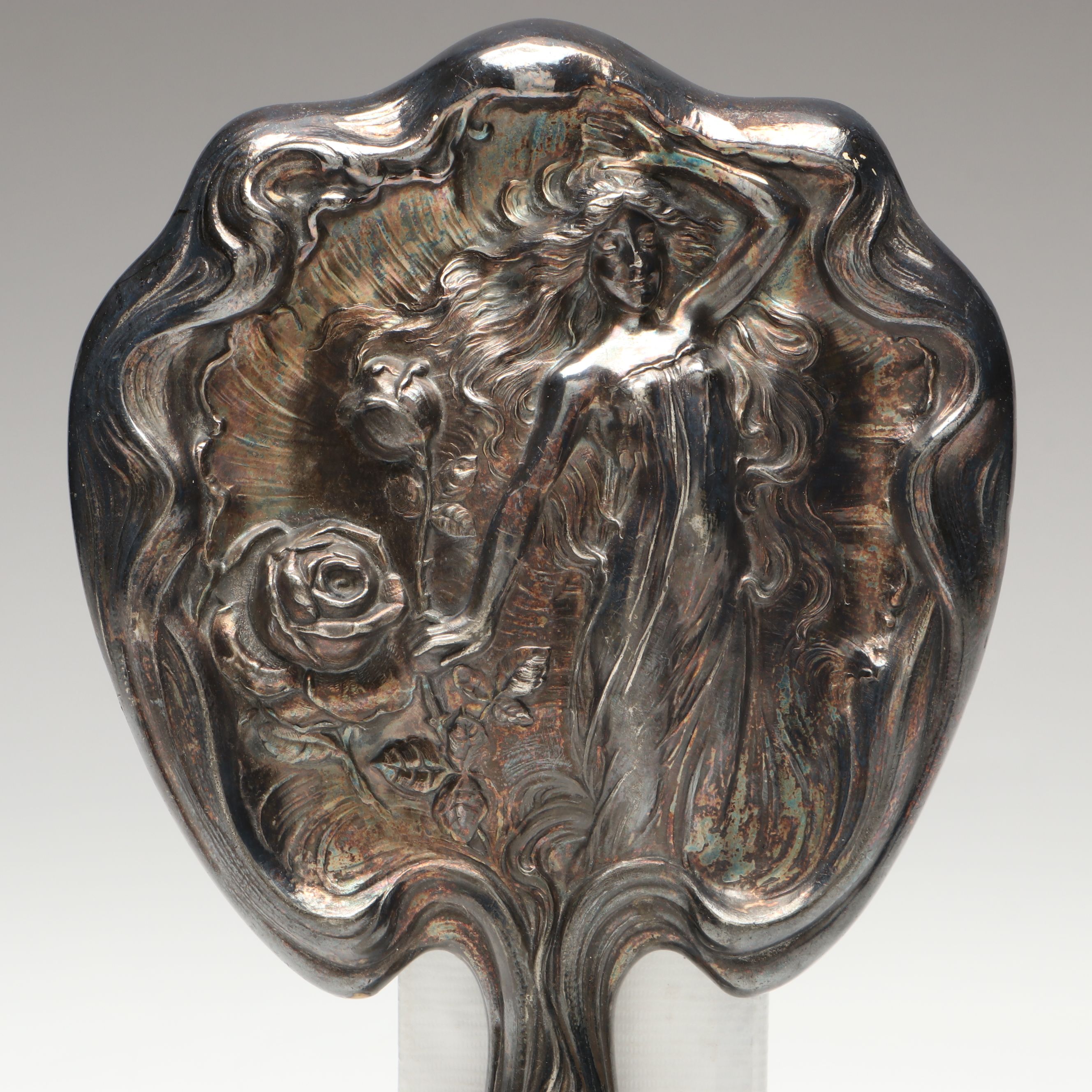 Veronese After Alphonse Mucha Art Nouveau Style Jewelry Box with Hand Mirror