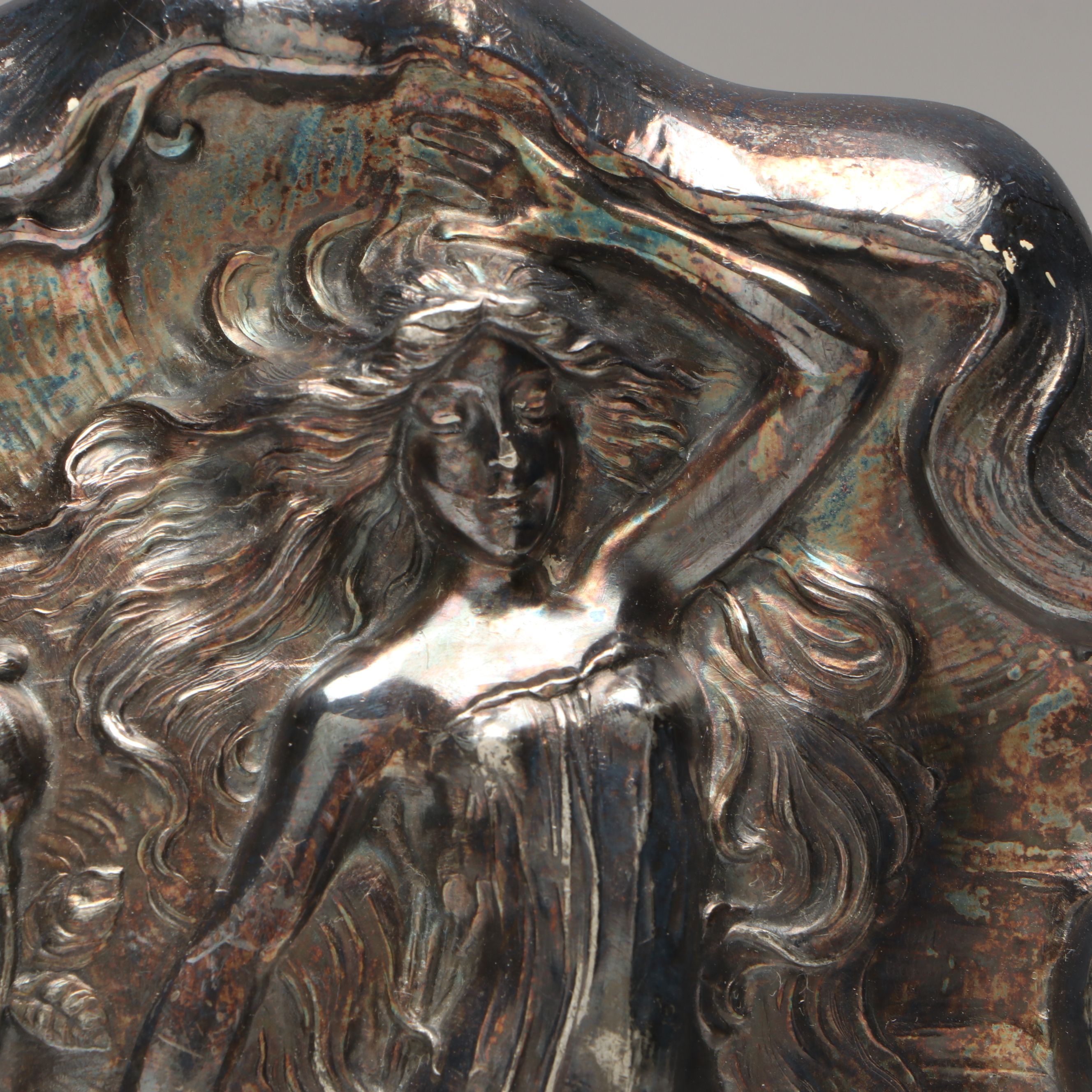 Veronese After Alphonse Mucha Art Nouveau Style Jewelry Box with Hand Mirror