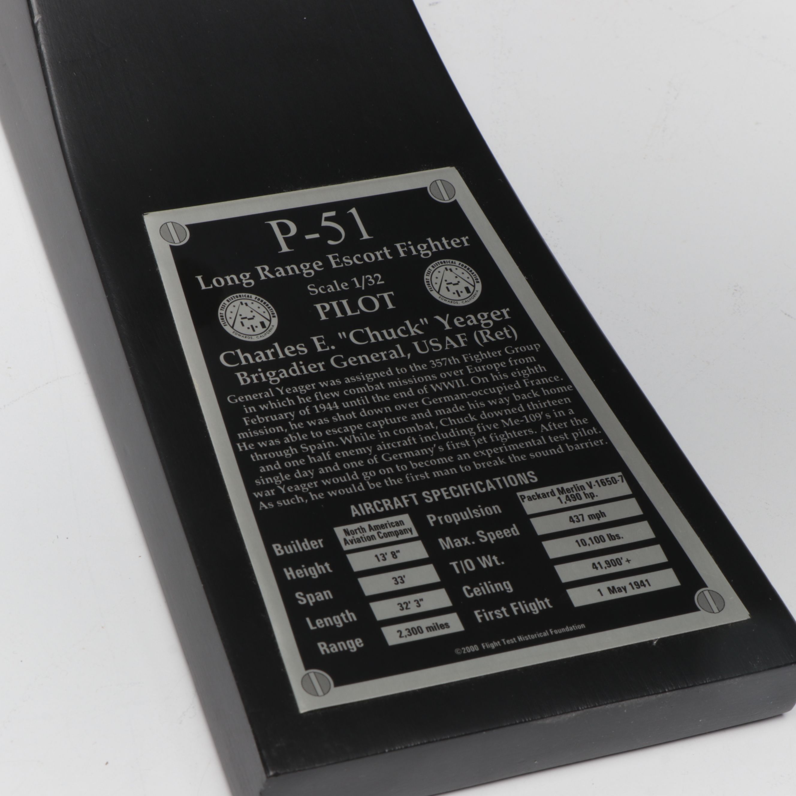 USAF Charles E. Yeager Signed P-51 Long Range Escort Fighter Model, 2000