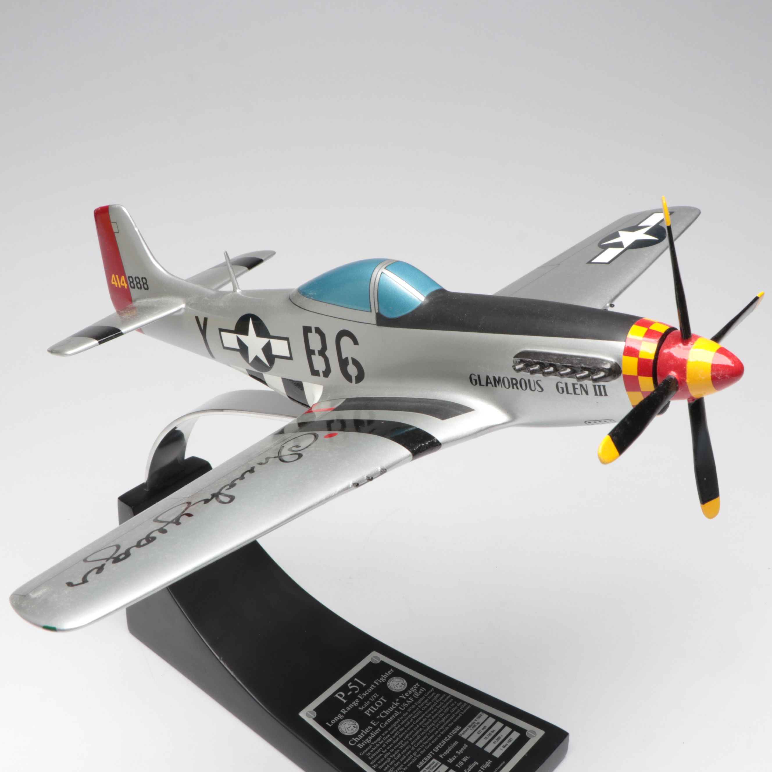 USAF Charles E. Yeager Signed P-51 Long Range Escort Fighter Model, 2000