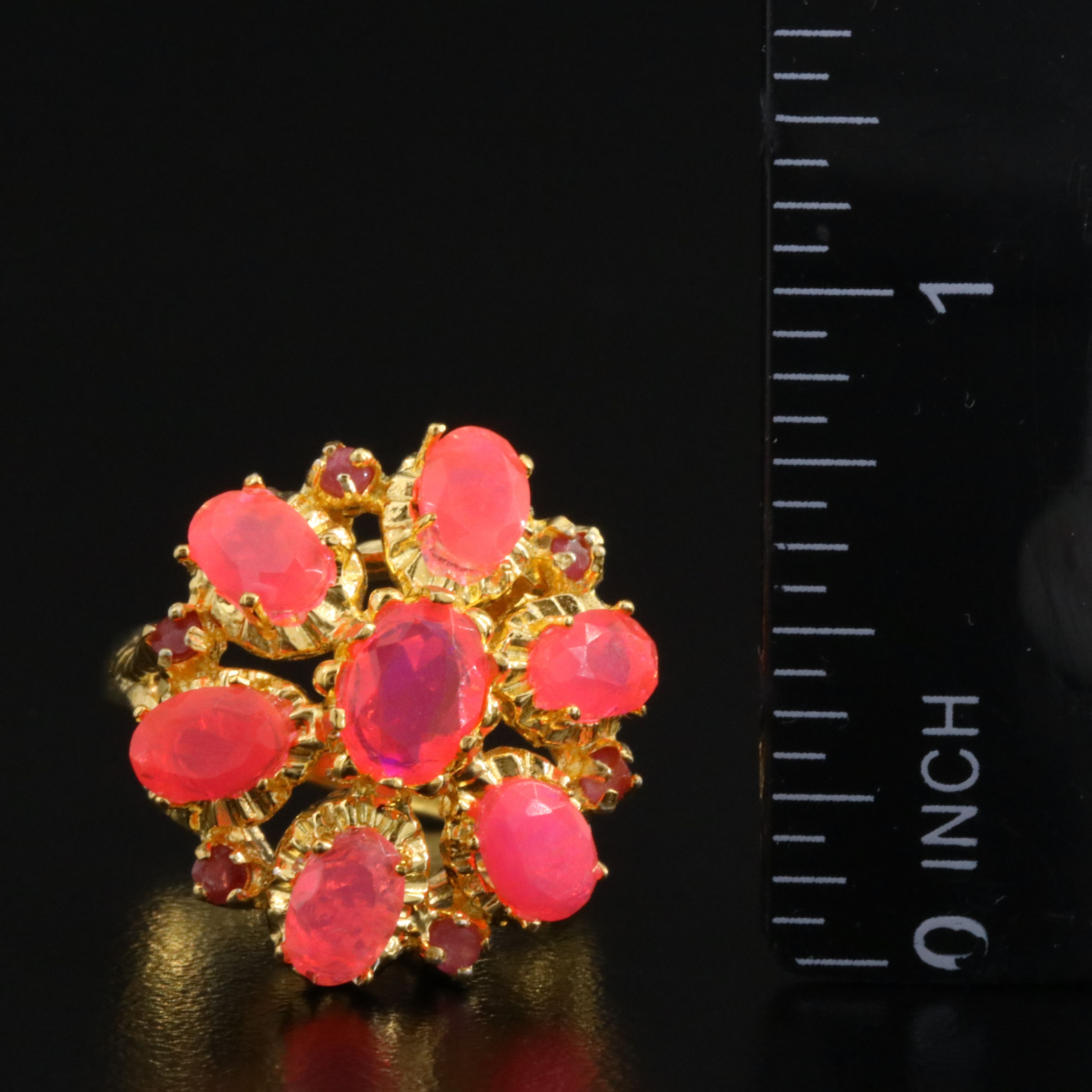 Sterling Opal and Ruby Floral Ring