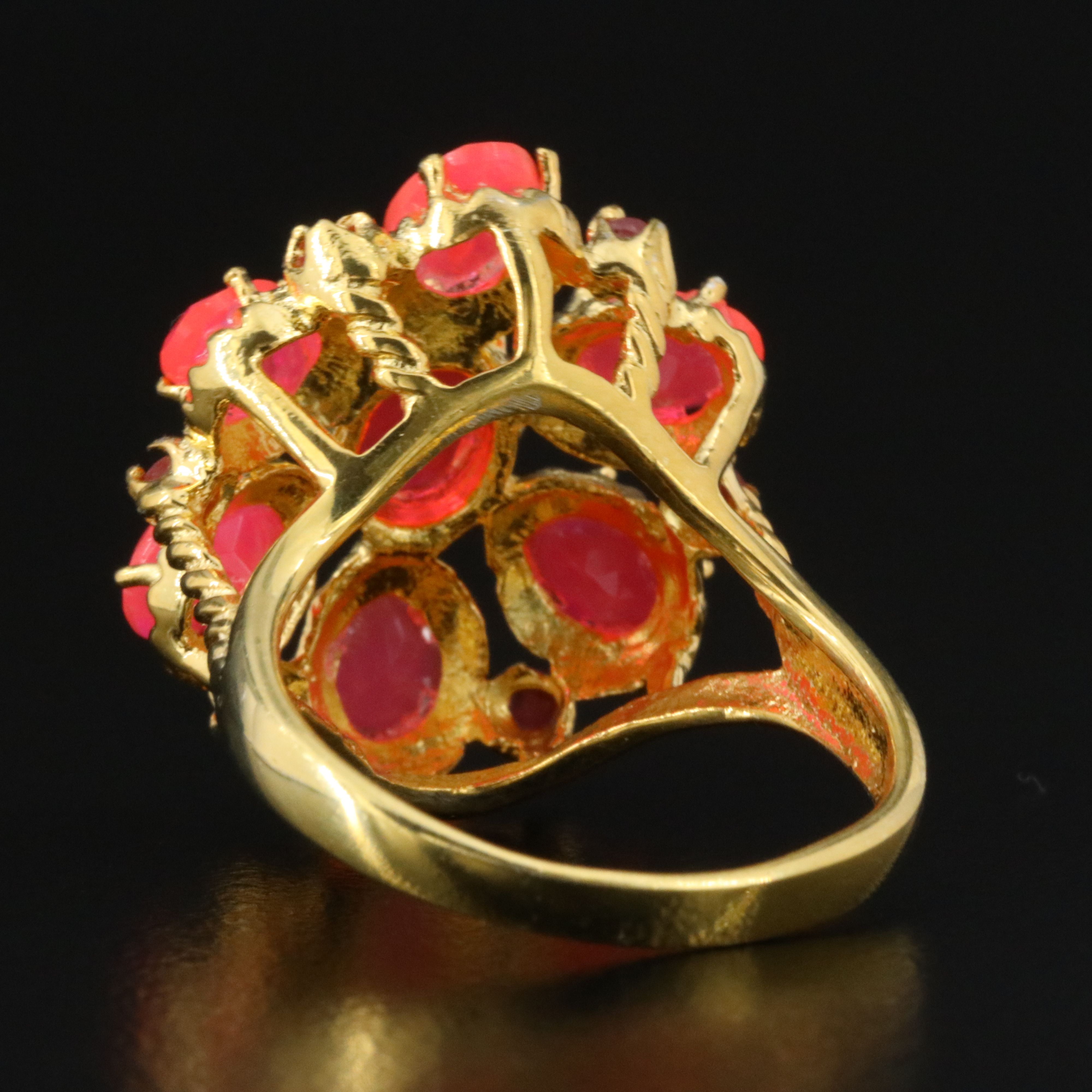 Sterling Opal and Ruby Floral Ring
