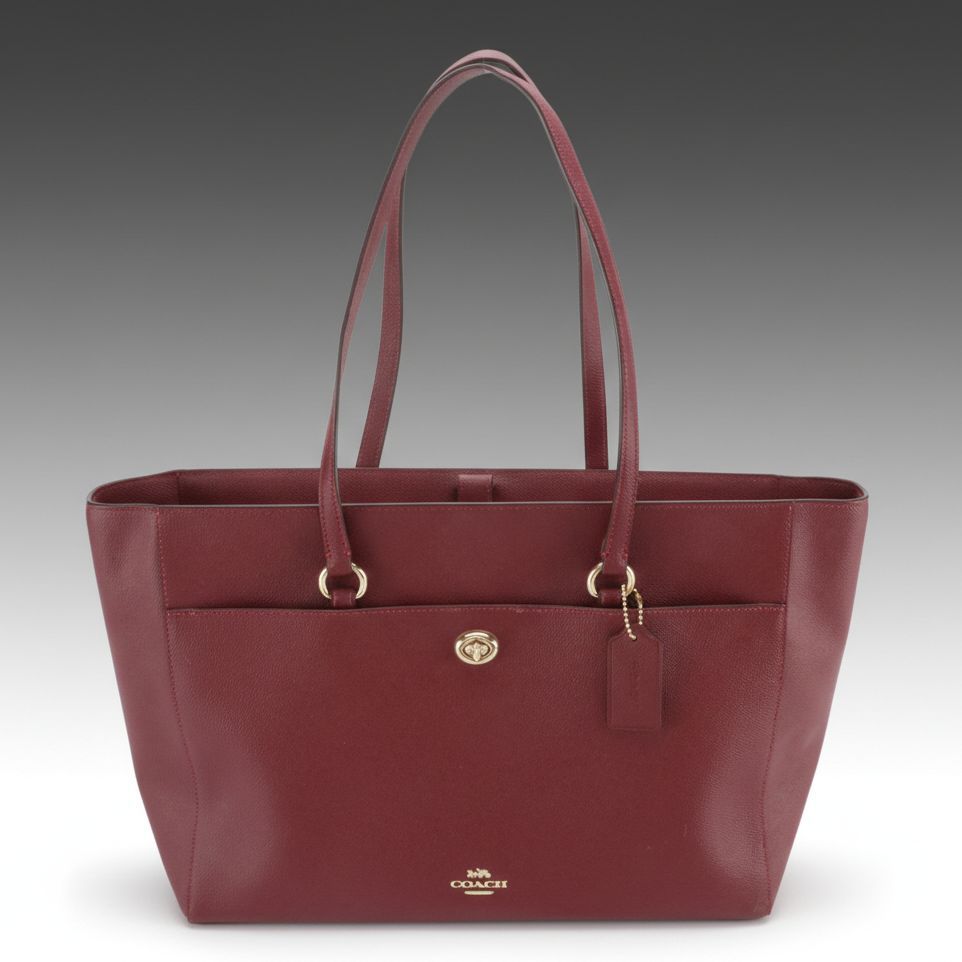 Coach Folio Tote Bag in Burgundy Cross Grained Leather