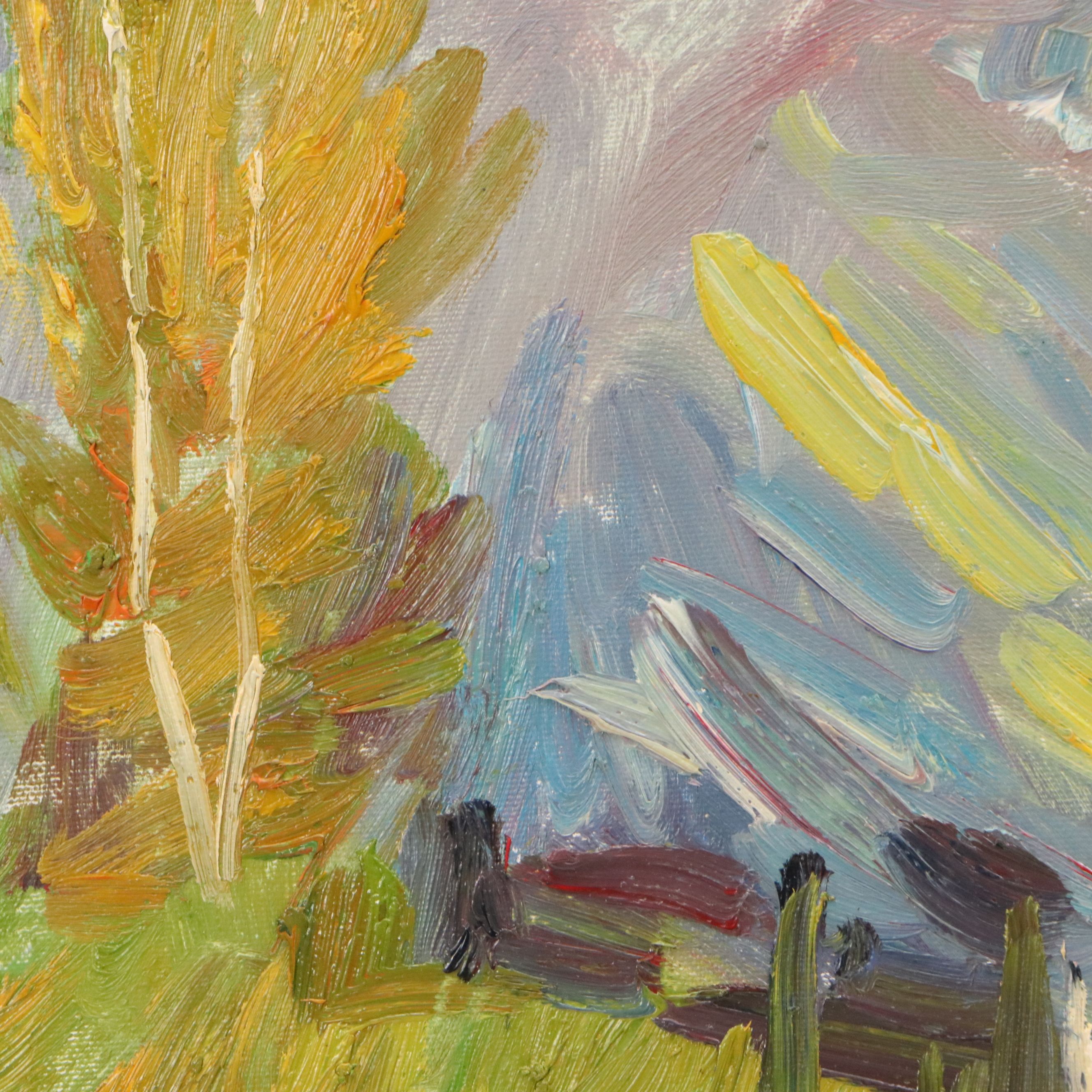 Impressionist Style Acrylic Painting of Rural Scene, Late 20th Century