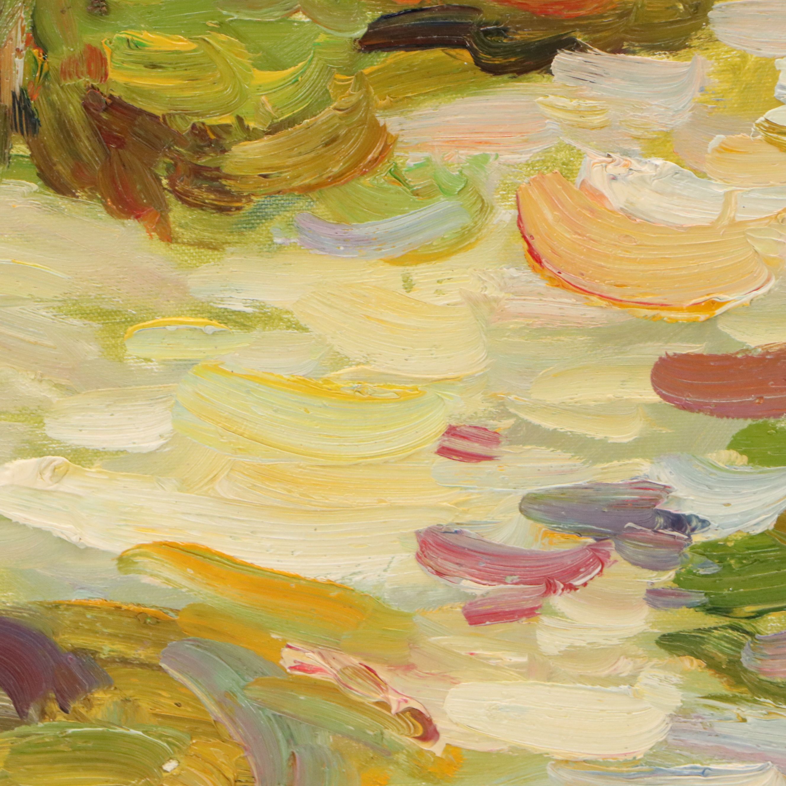 Impressionist Style Acrylic Painting of Rural Scene, Late 20th Century