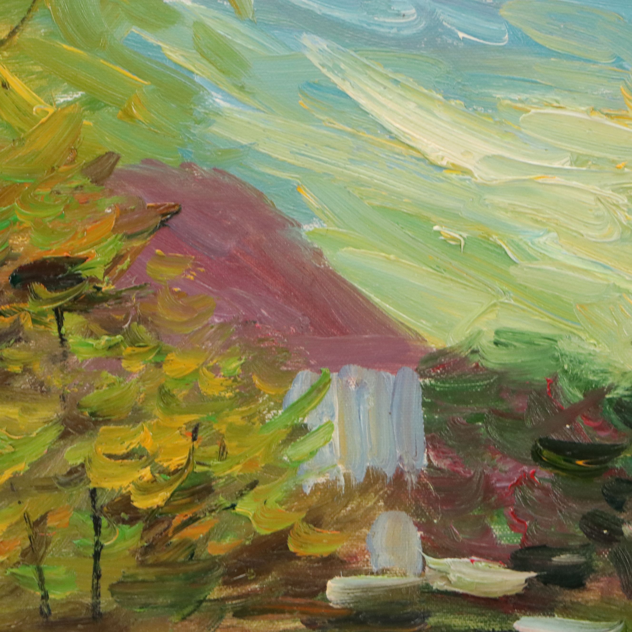 Impressionist Style Acrylic Painting of Rural Scene, Late 20th Century