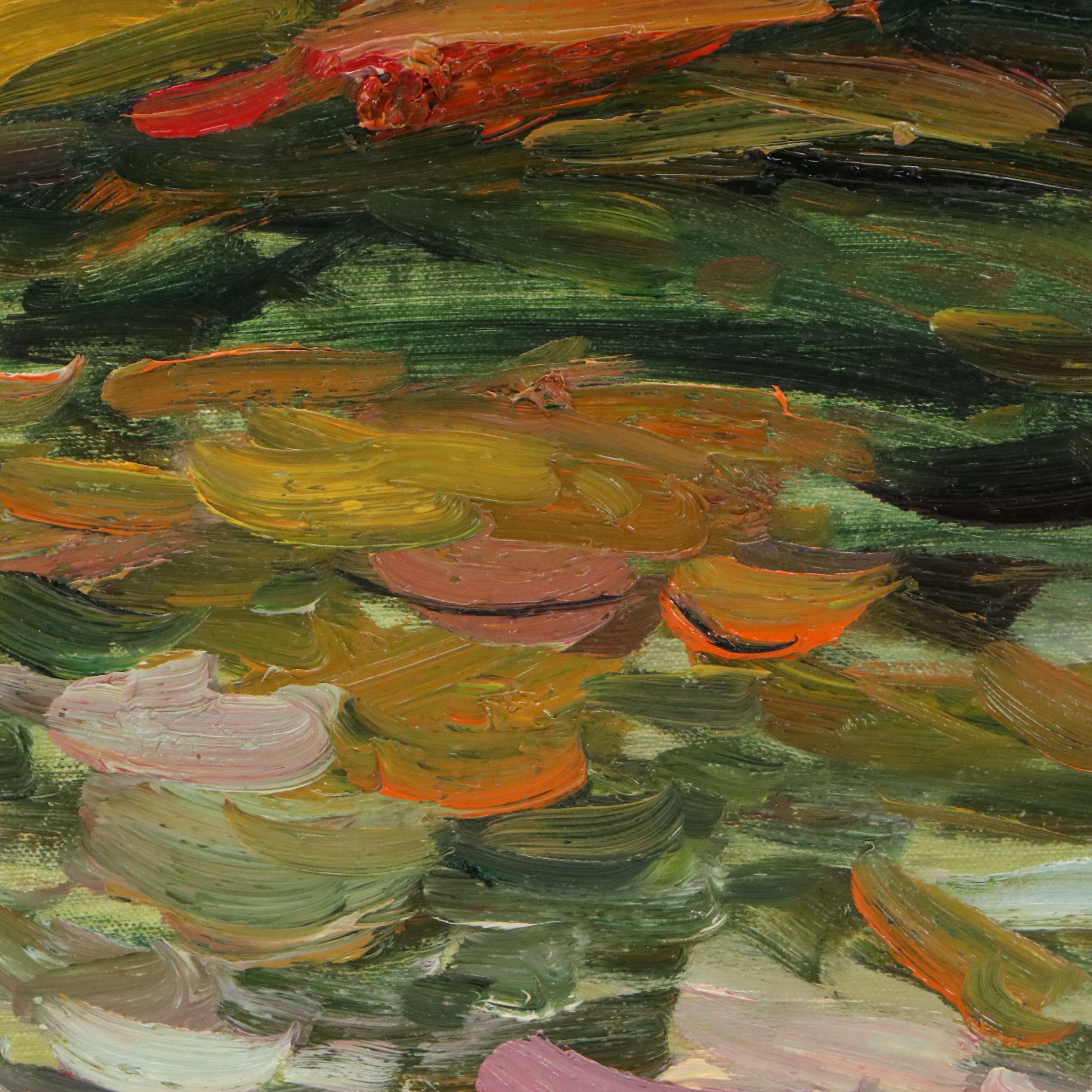 Impressionist Style Acrylic Painting of Rural Scene, Late 20th Century