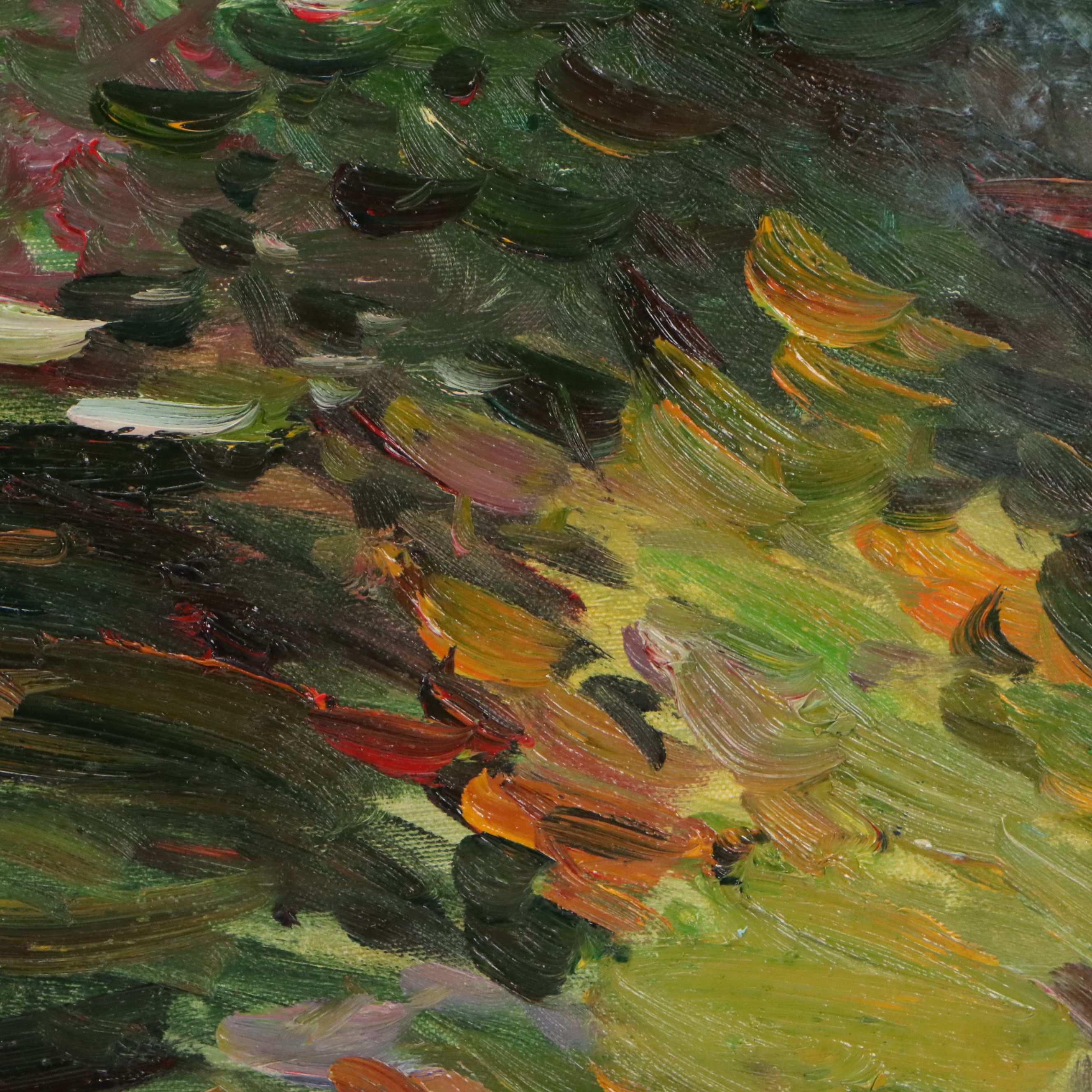 Impressionist Style Acrylic Painting of Rural Scene, Late 20th Century