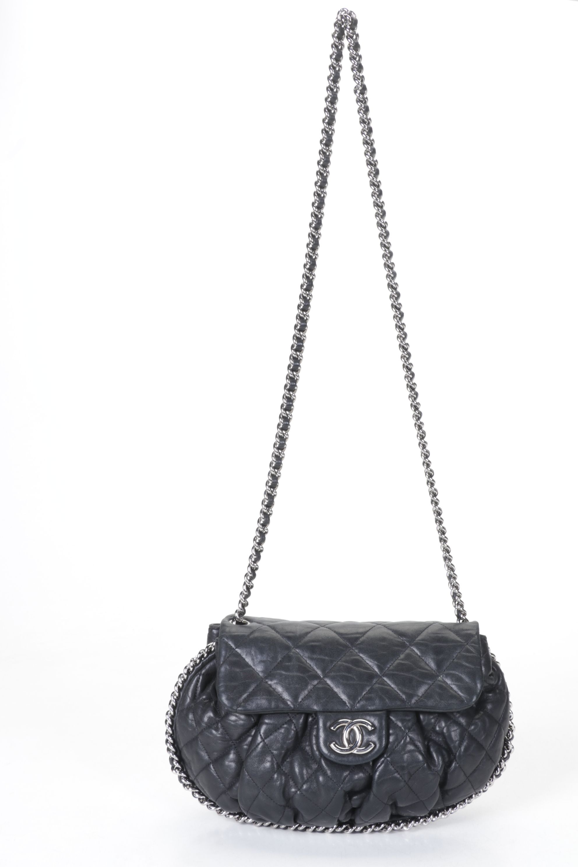 Chanel Black Quilted Leather Chain Around Crossbody Bag