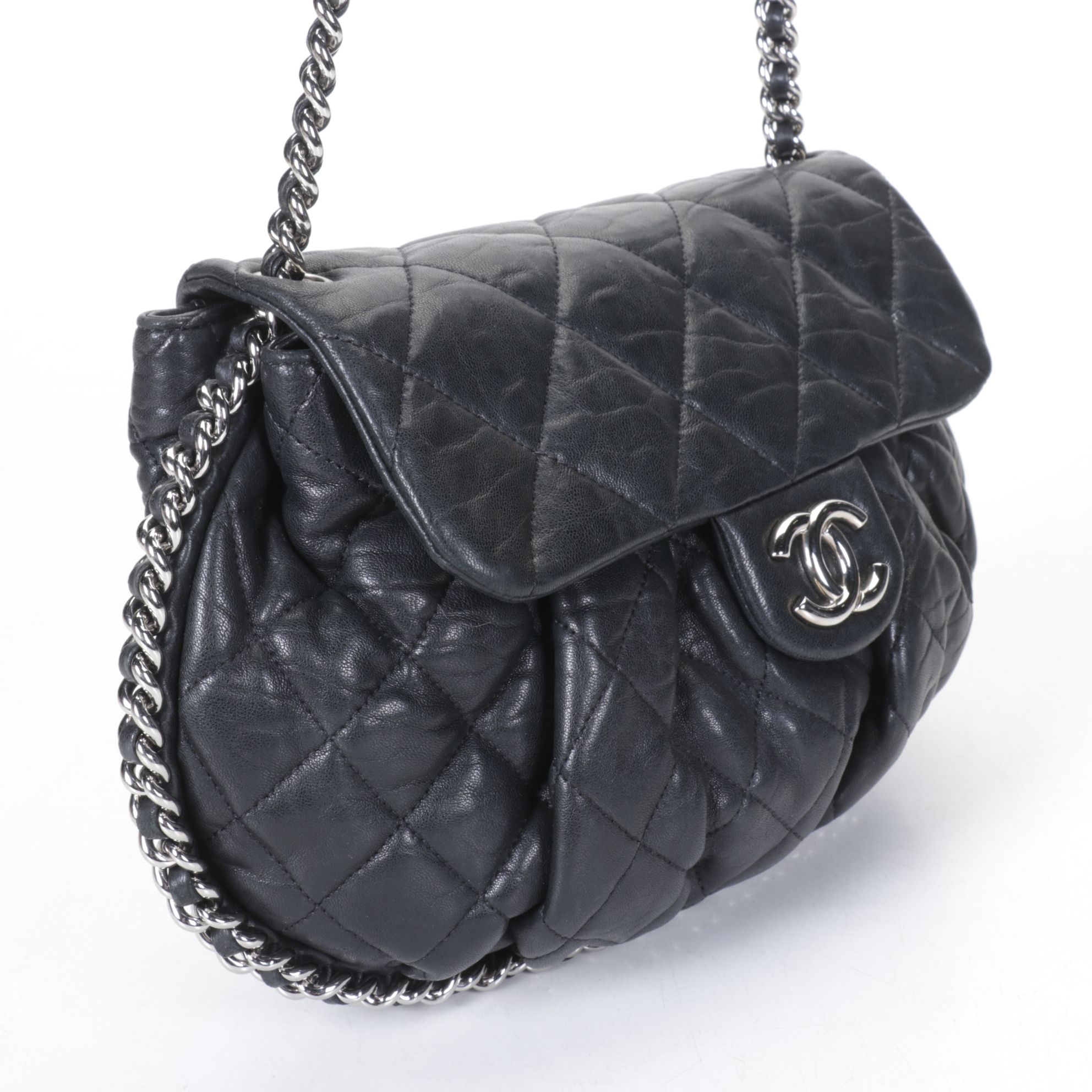 Chanel Black Quilted Leather Chain Around Crossbody Bag