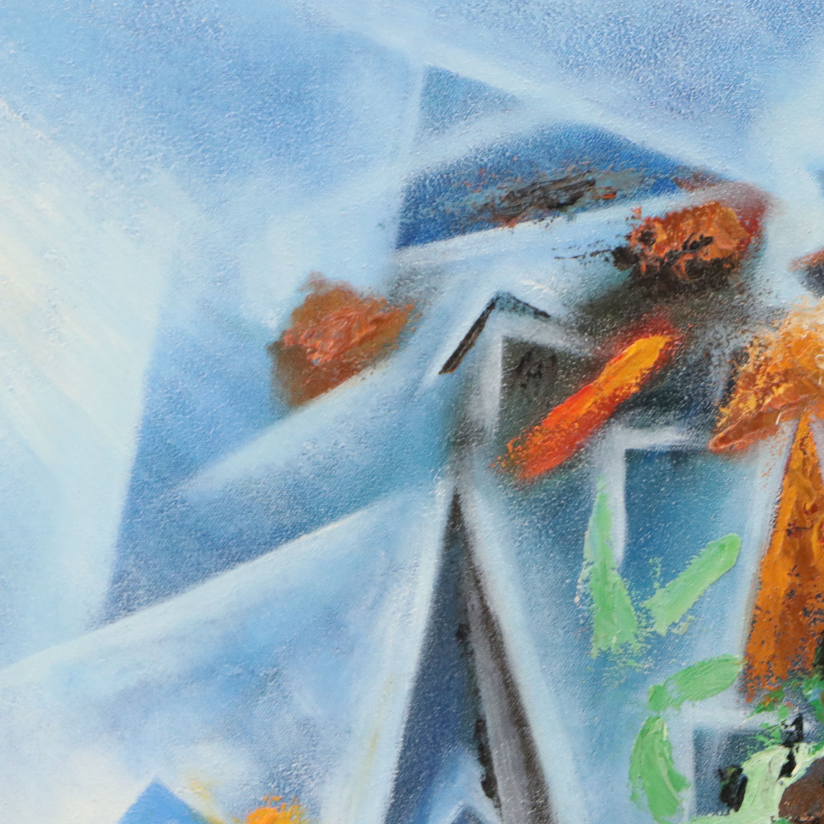 Surrealistic Geometric Acrylic Painting, 21st Century