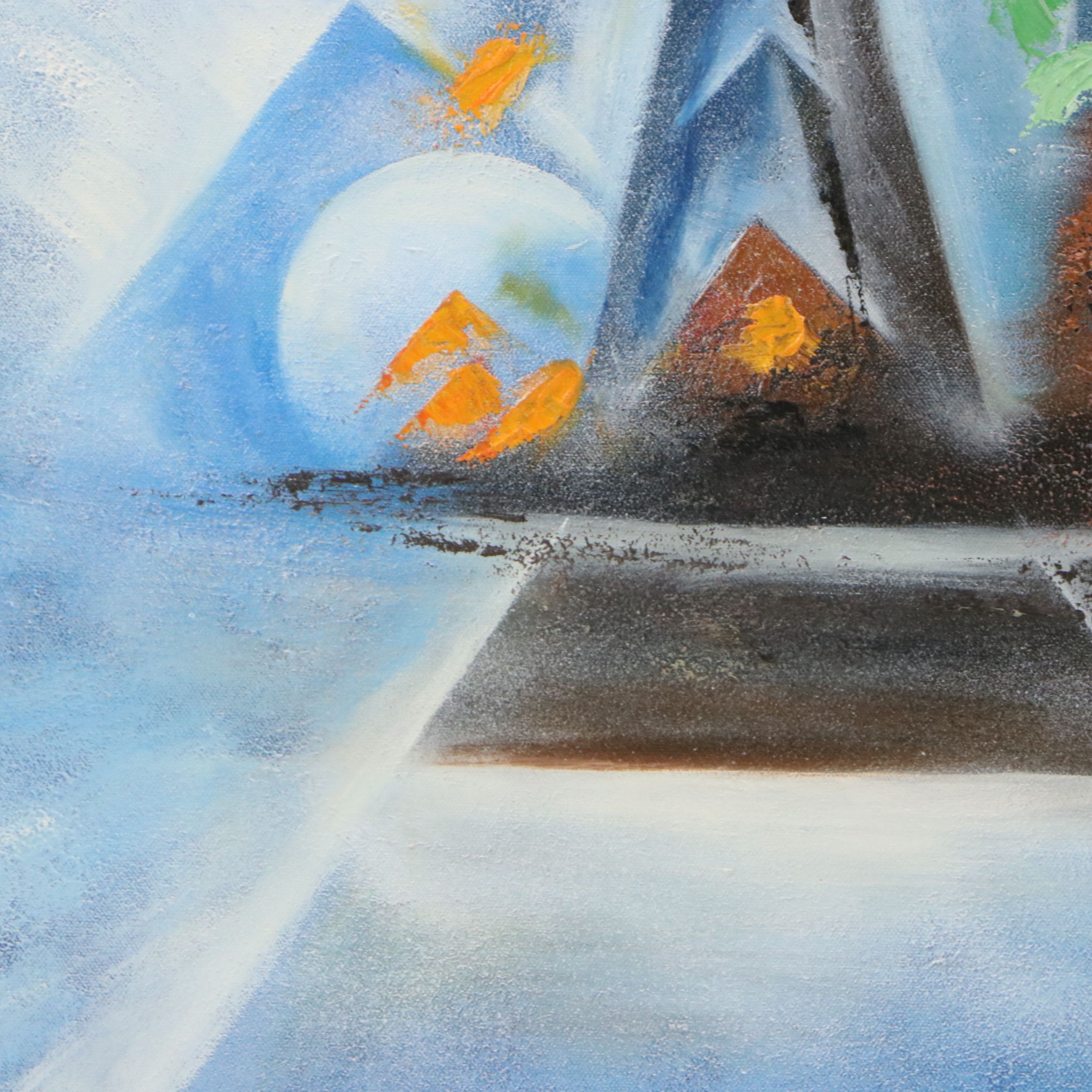 Surrealistic Geometric Acrylic Painting, 21st Century