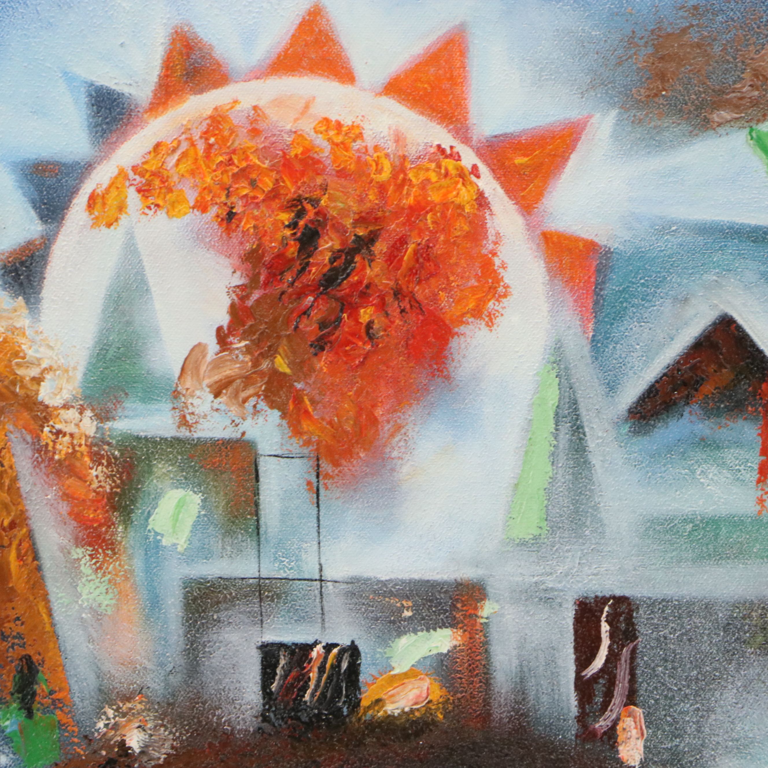 Surrealistic Geometric Acrylic Painting, 21st Century