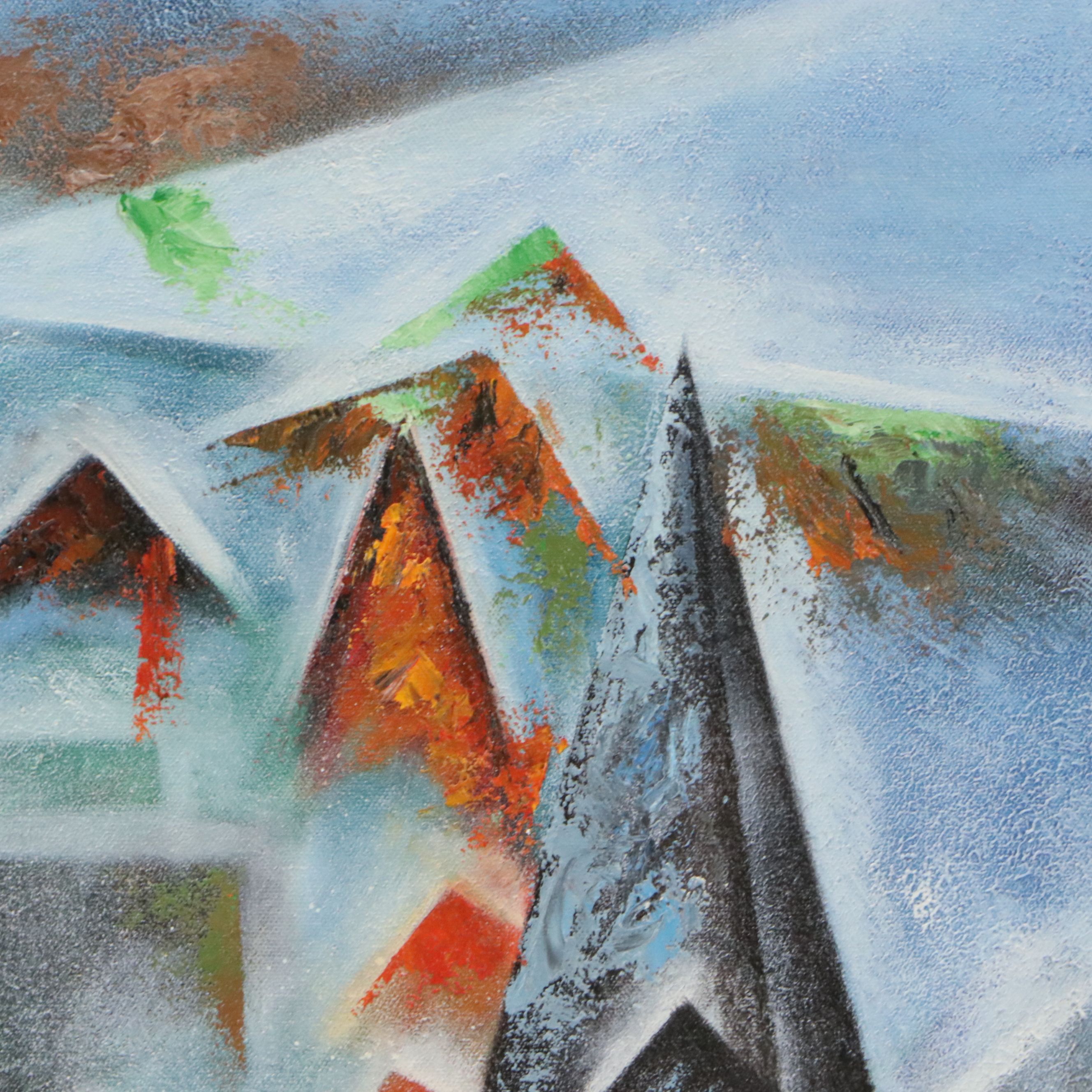 Surrealistic Geometric Acrylic Painting, 21st Century