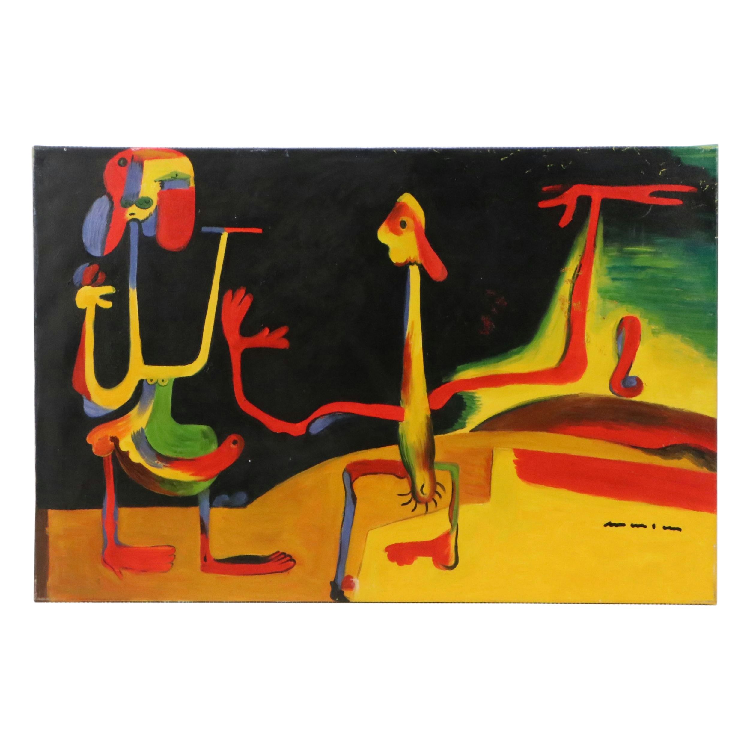 After Joan Miró Oil Master Copy of "Man and Woman," 21st Century