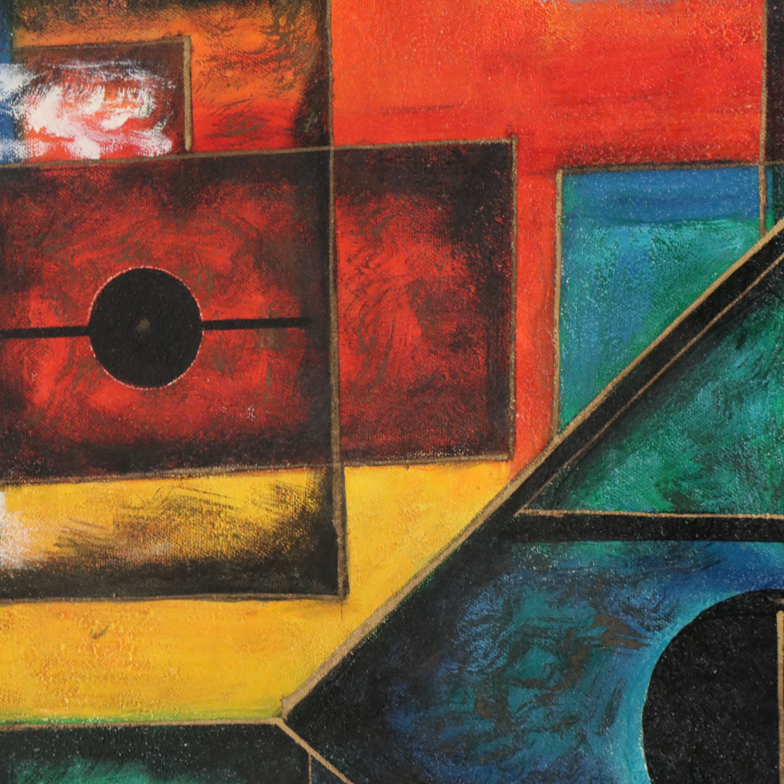 Blue Geometric Acrylic Painting, 21st Century