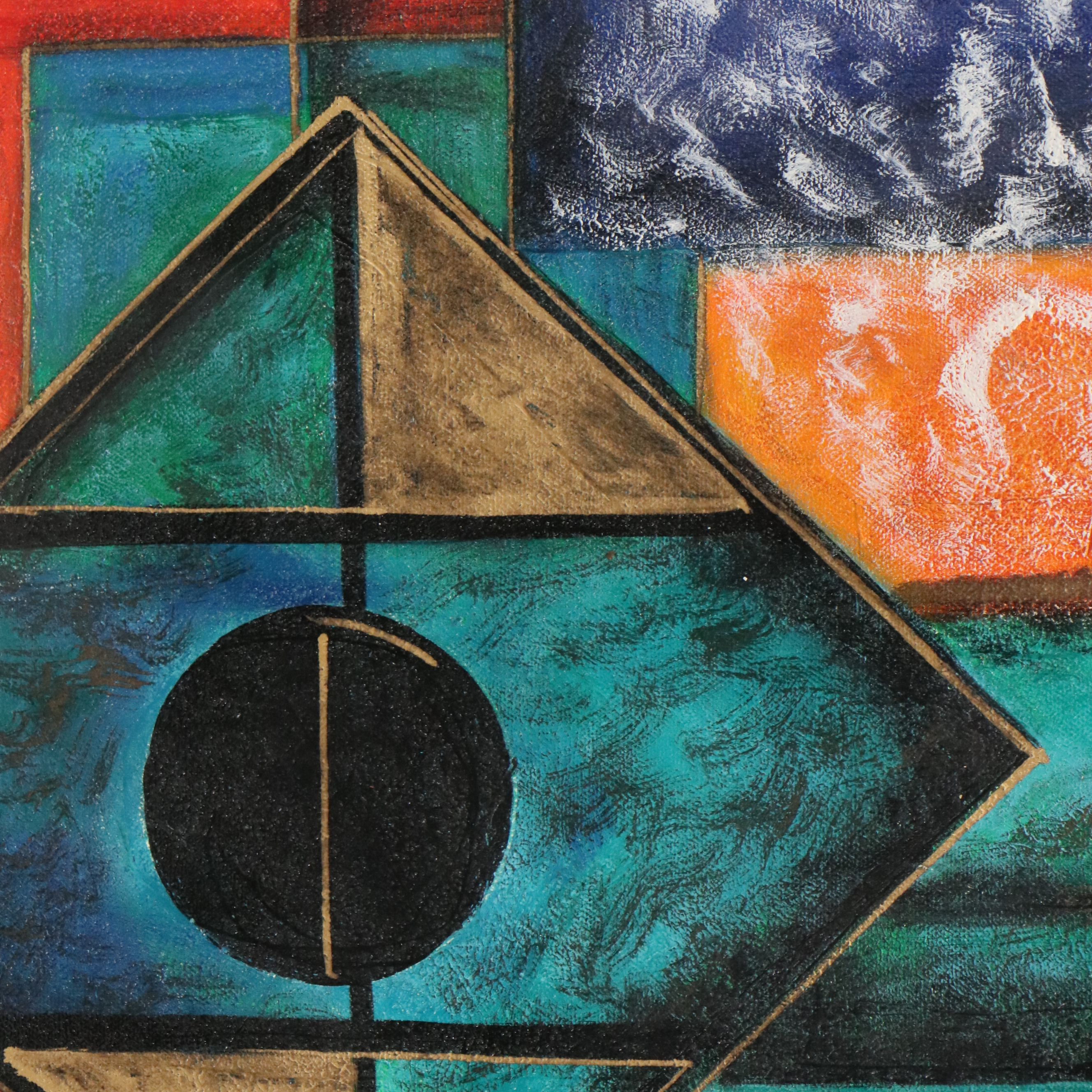 Blue Geometric Acrylic Painting, 21st Century