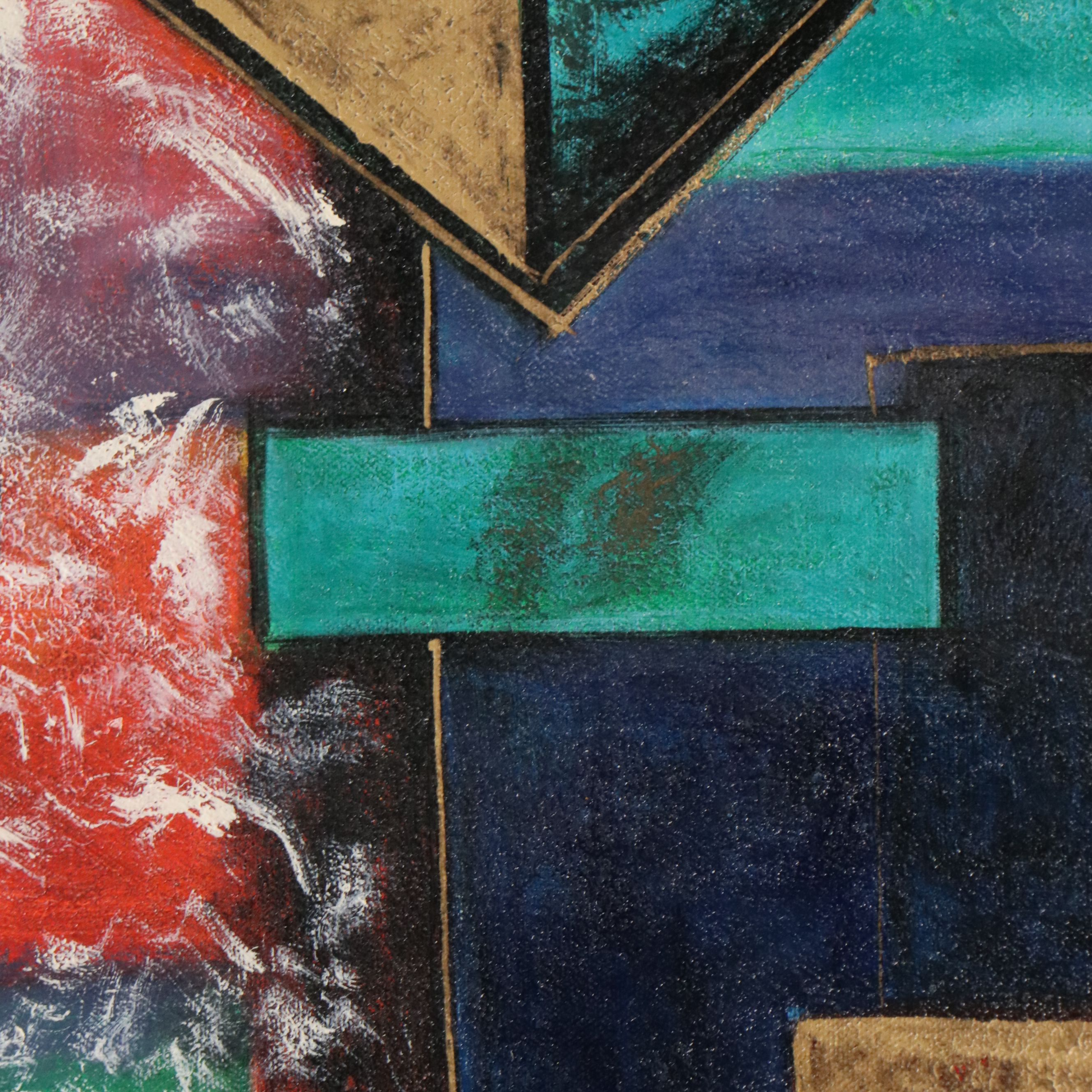 Blue Geometric Acrylic Painting, 21st Century