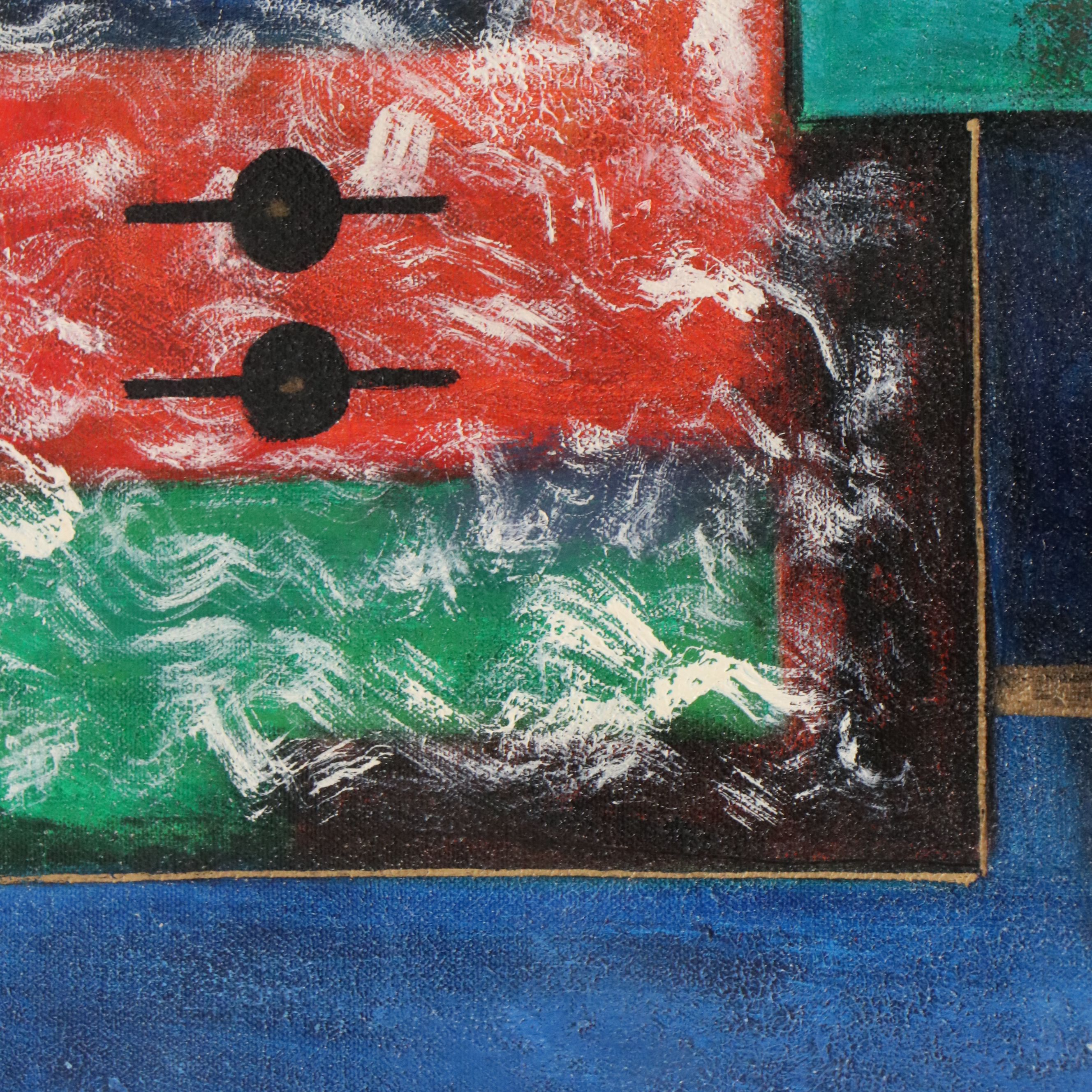 Blue Geometric Acrylic Painting, 21st Century