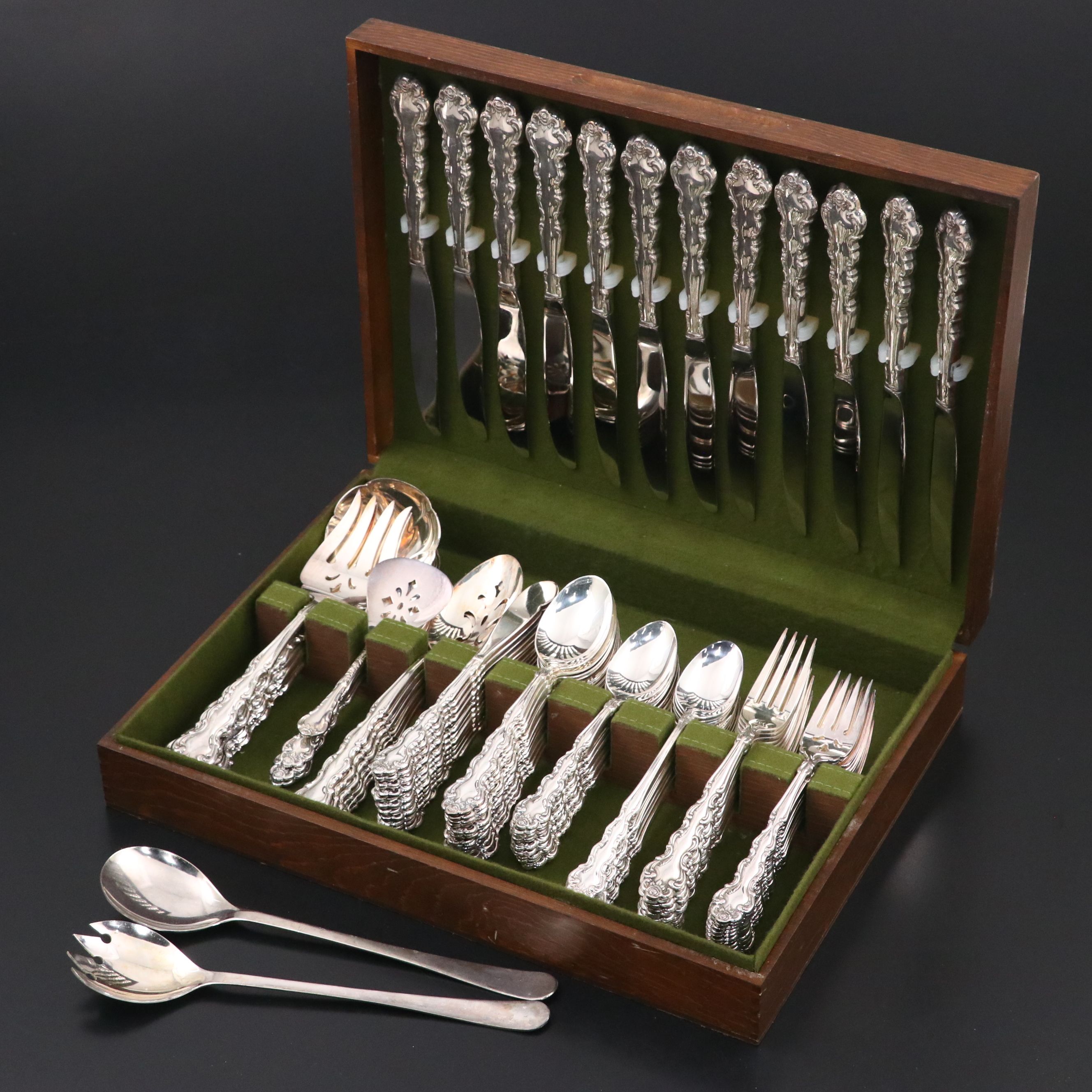 Oneida "Beethoven" Silver Plate Flatware with Other Silver Plate Salad Tongs