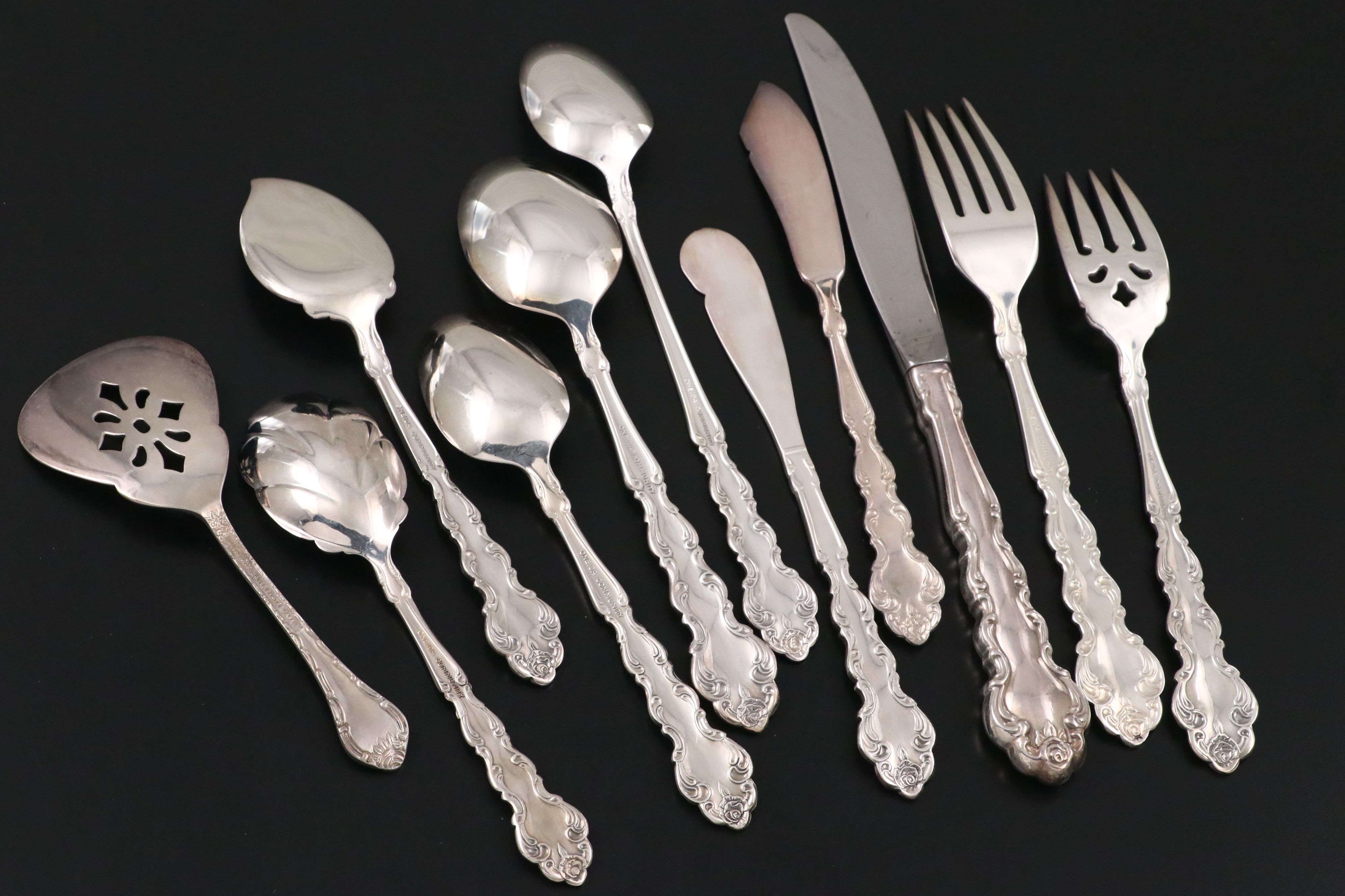 Oneida "Beethoven" Silver Plate Flatware with Other Silver Plate Salad Tongs