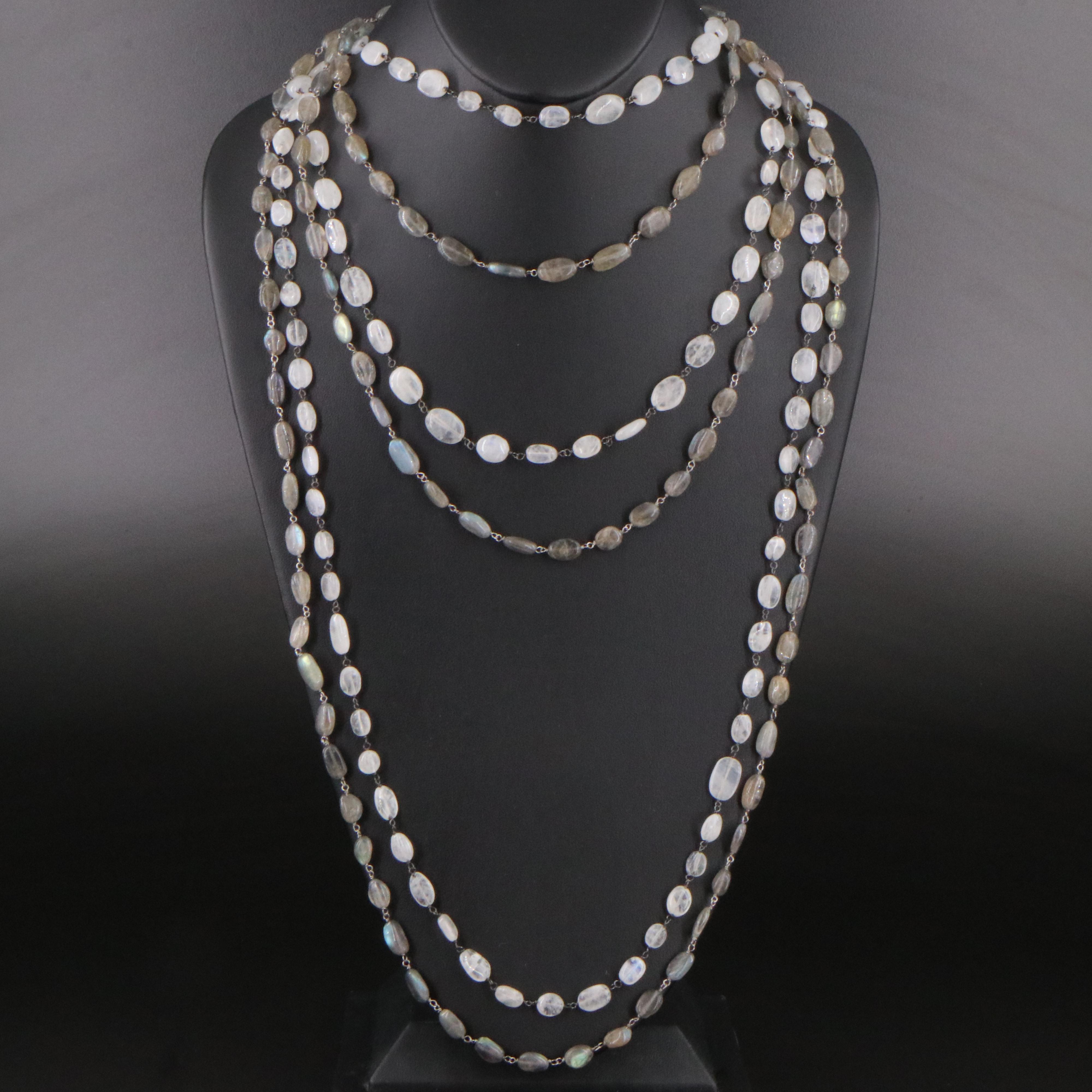 Sterling Tiered Labradorite and Rainbow Moonstone Necklaces