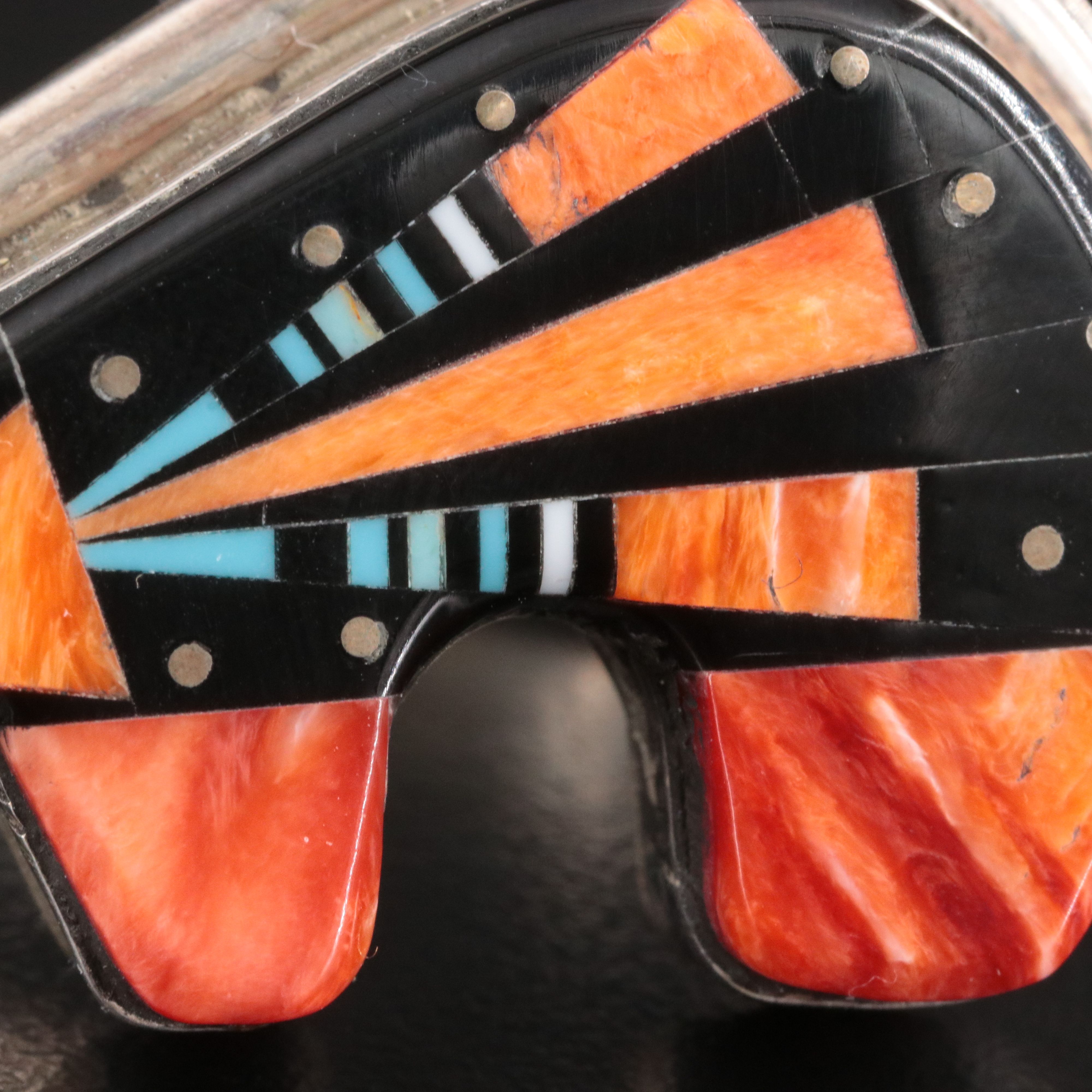 Signed Southwestern Sterling Inlay Bear Ring