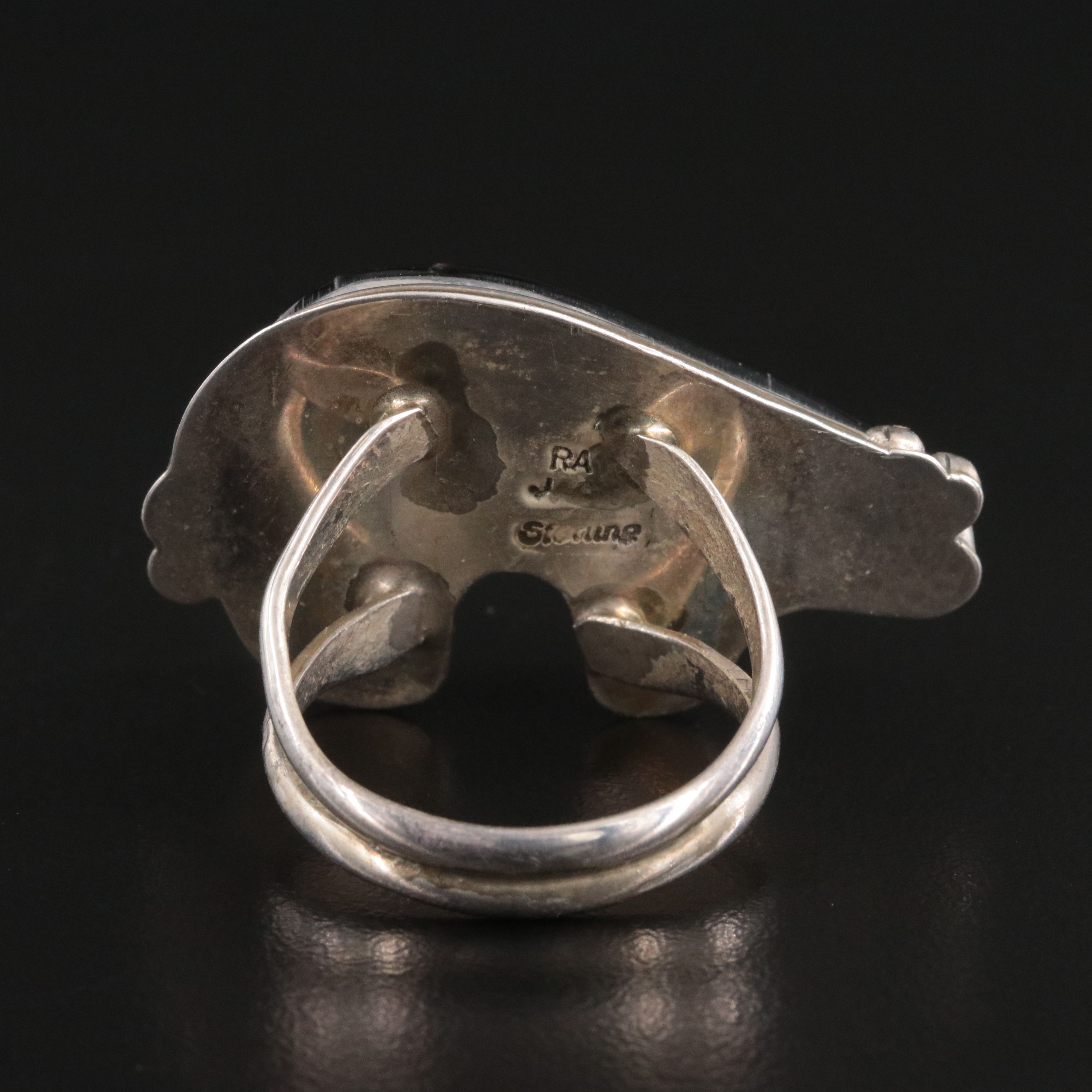 Signed Southwestern Sterling Inlay Bear Ring