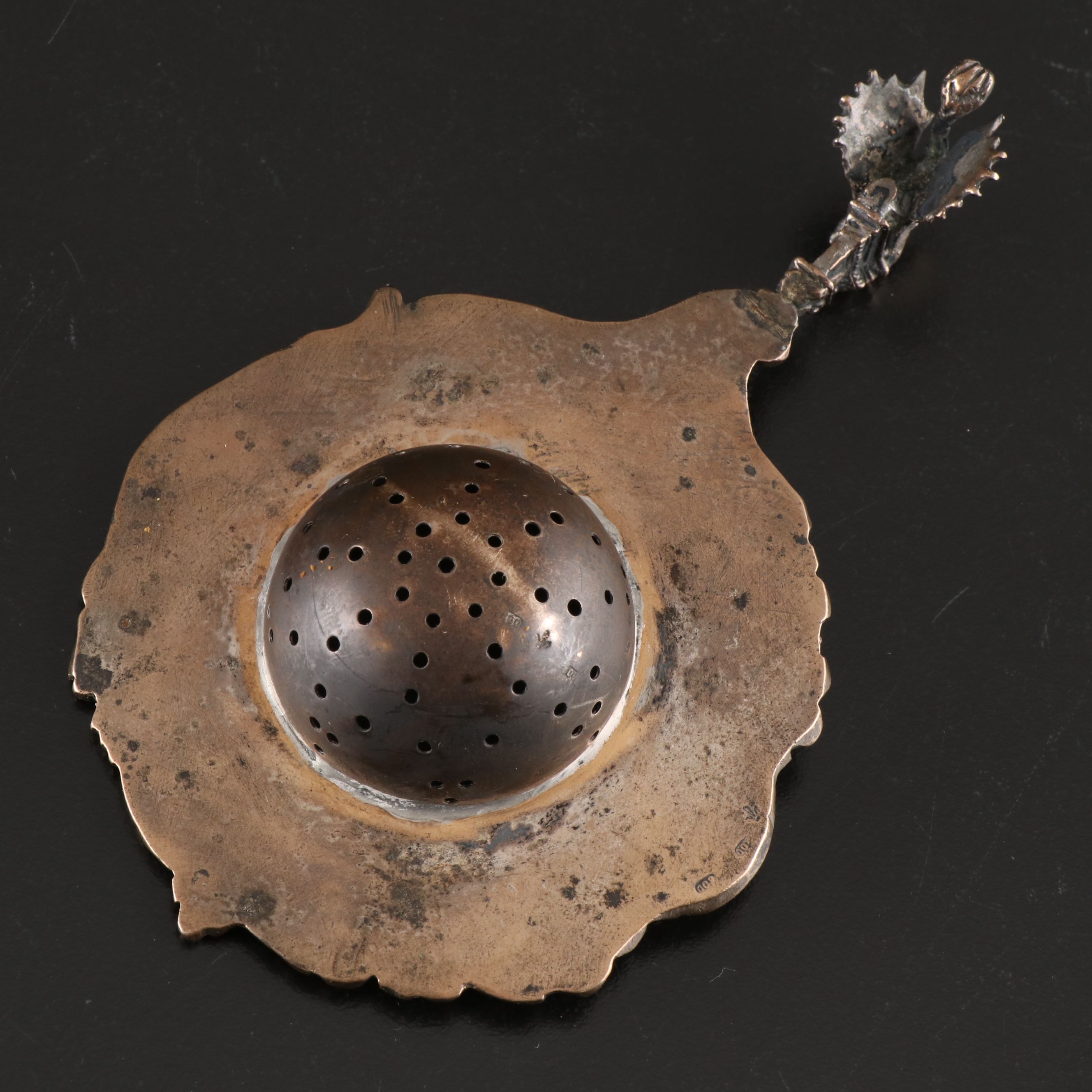 European Baroque Revival 800 Silver Tea Strainer, 19th Century