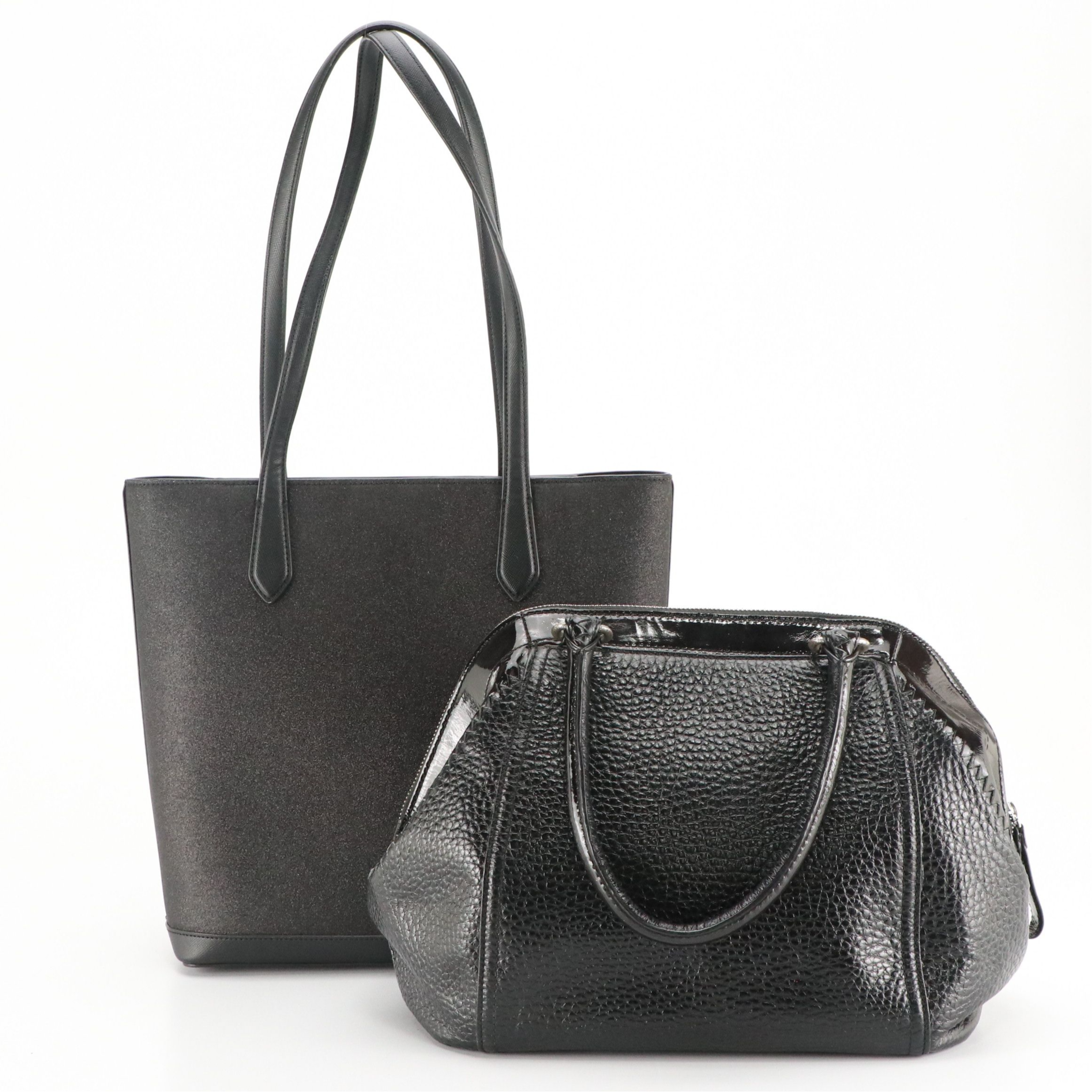 Kate Spade Black Glitter "Tinsel" Tote Bag, Brighton Embellished Leather Bag
