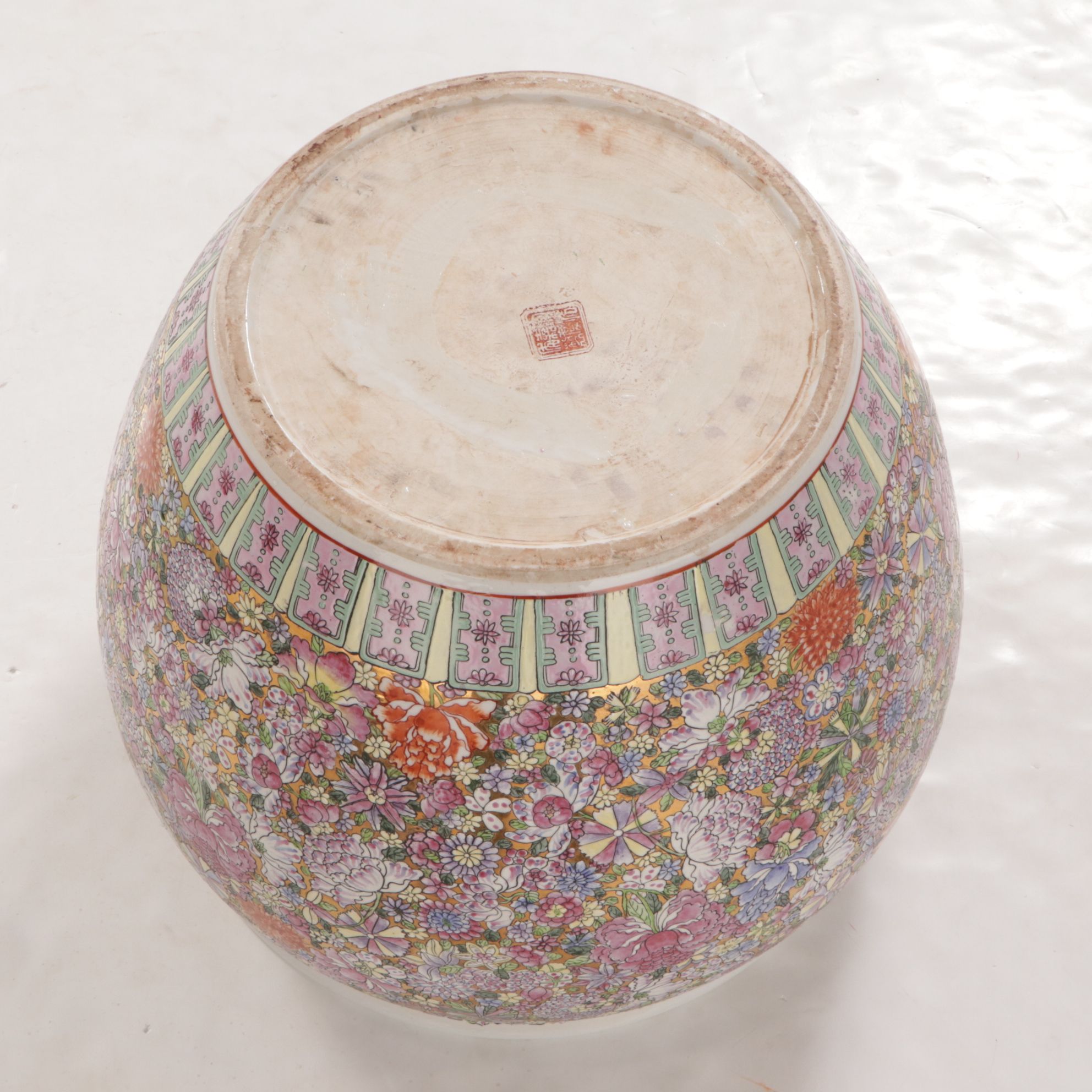 Chinese Ceramic Fishbowl Side Table with Glass Top