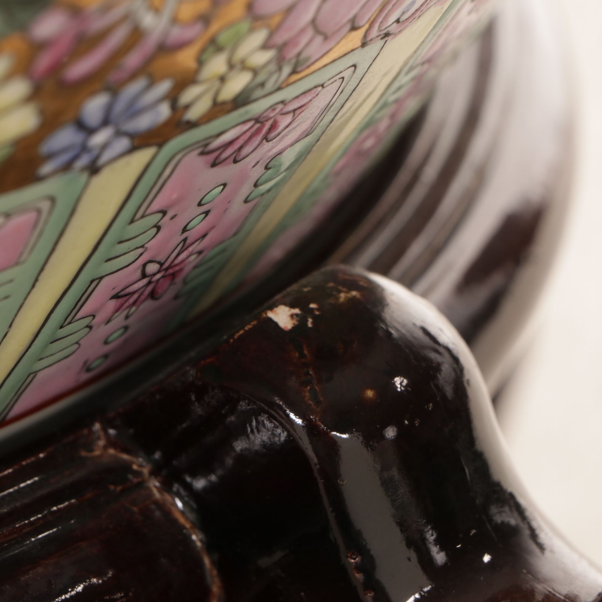 Chinese Ceramic Fishbowl Side Table with Glass Top