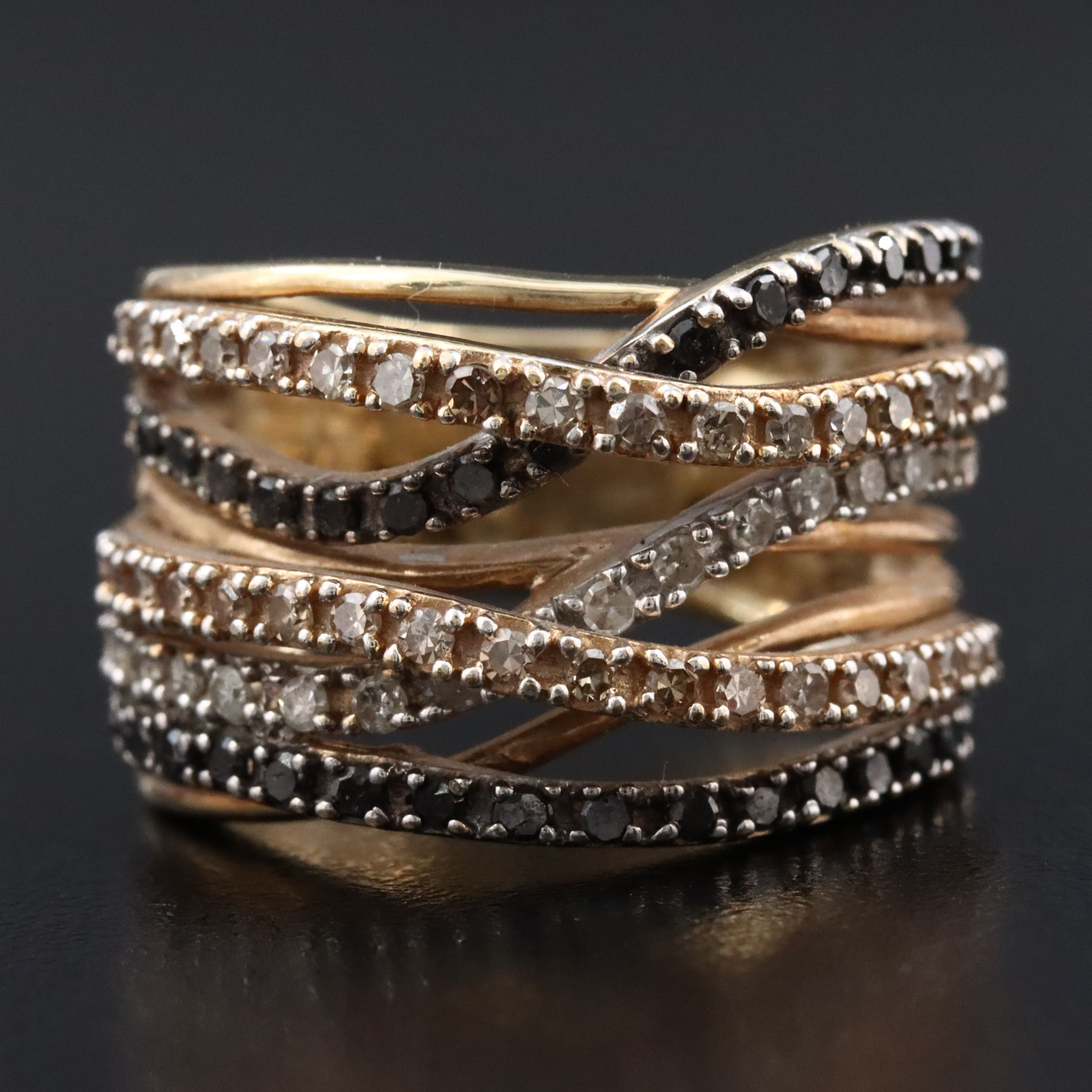 10K 0.96 CTW Diamond Crossover High Low Ring with Fancy Diamonds