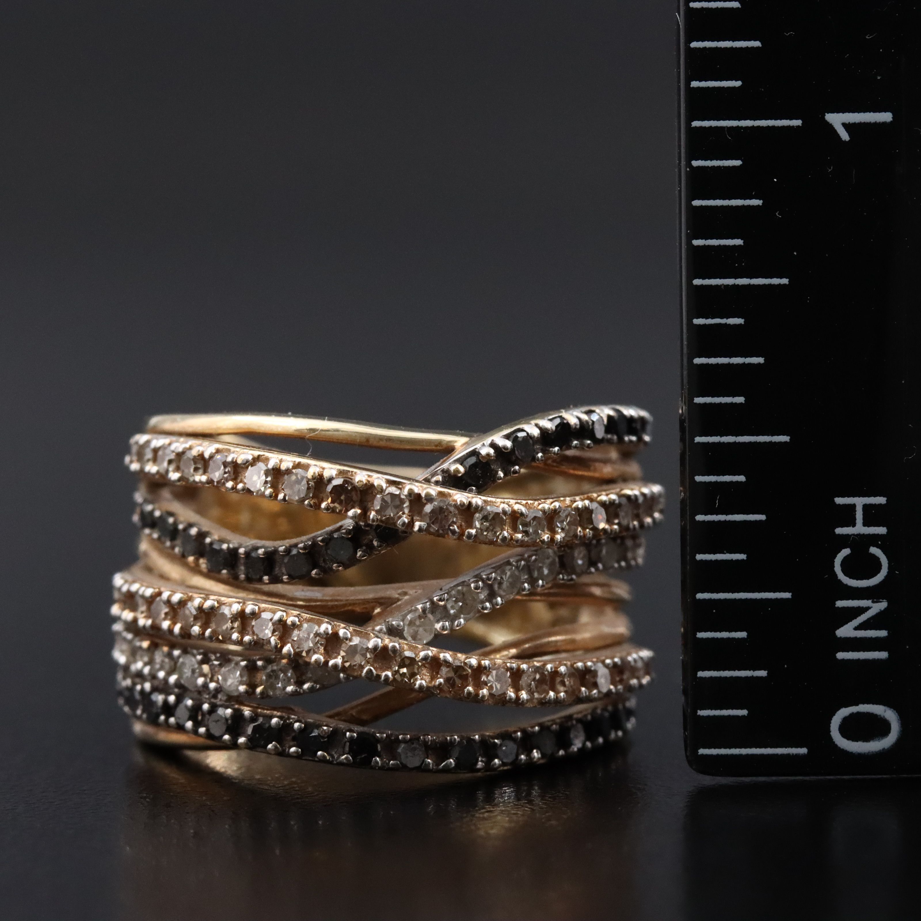10K 0.96 CTW Diamond Crossover High Low Ring with Fancy Diamonds