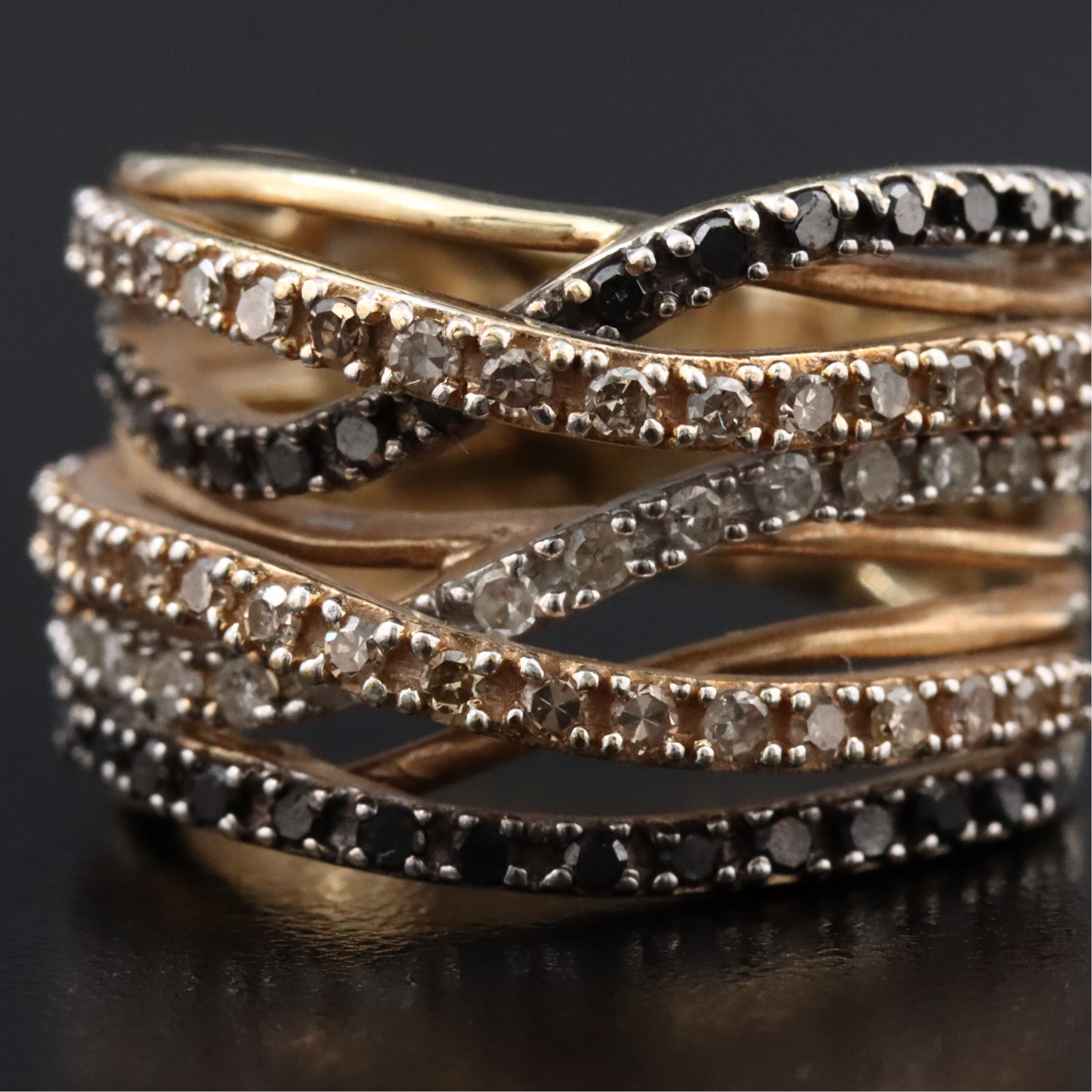 10K 0.96 CTW Diamond Crossover High Low Ring with Fancy Diamonds